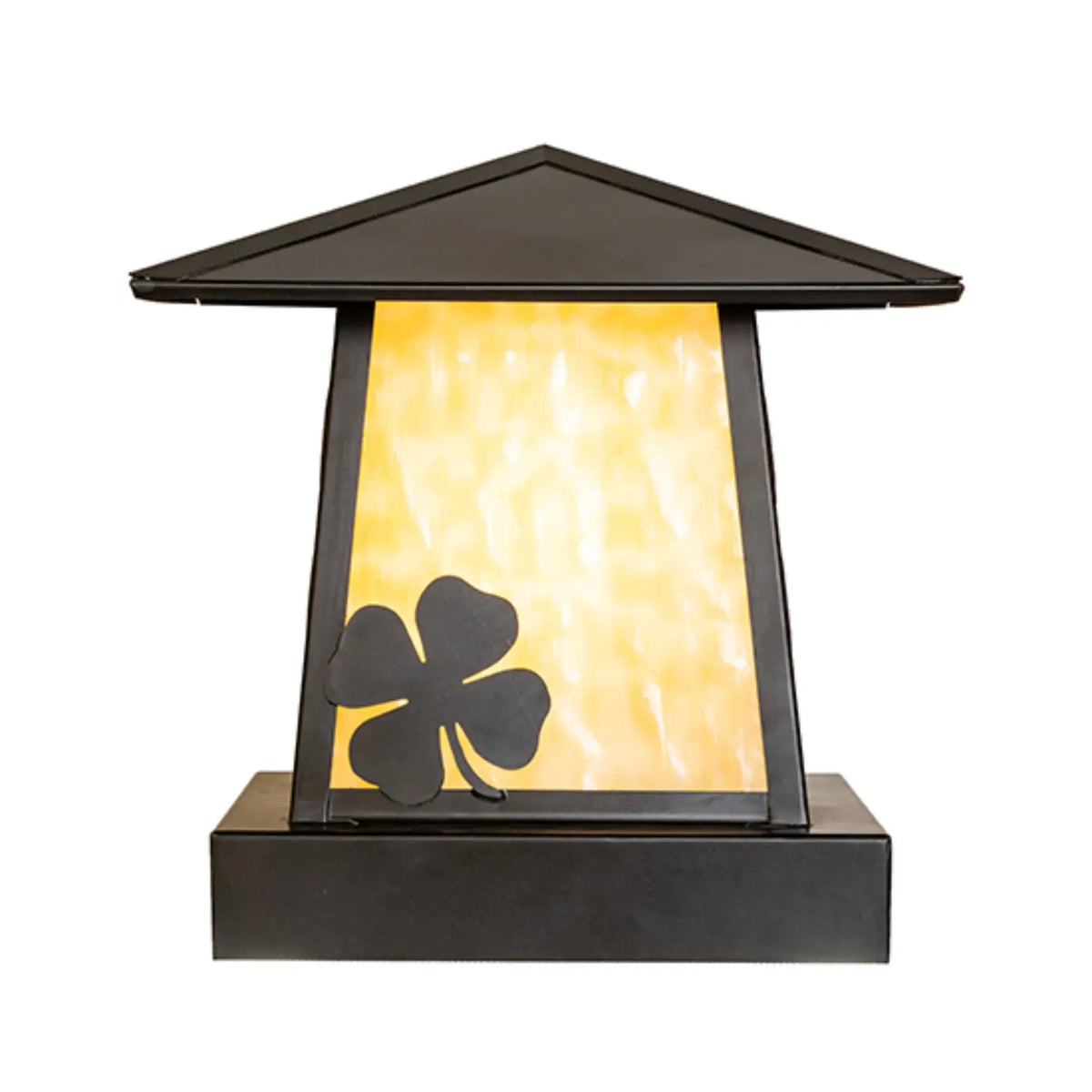 12" Square Shamrock Pier Mount – Craftsman Brown – Beige Art Glass – Wet-Rated – Meyda Lighting Meyda Lighting