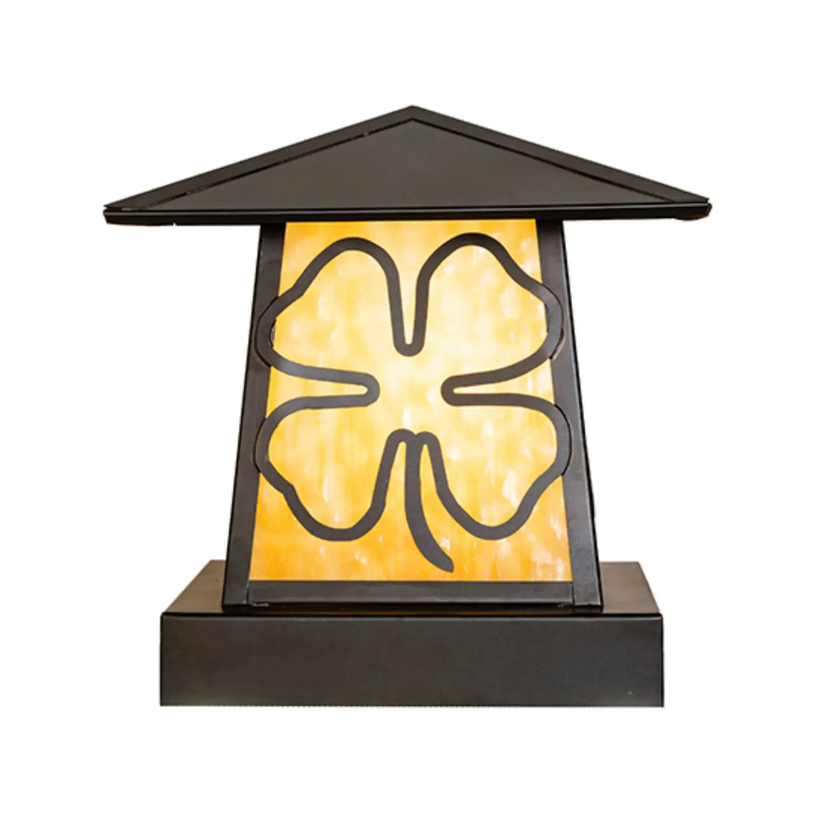 12" Square Shamrock Pier Mount – Craftsman Brown – Beige Art Glass – Wet-Rated – Meyda Lighting Meyda Lighting