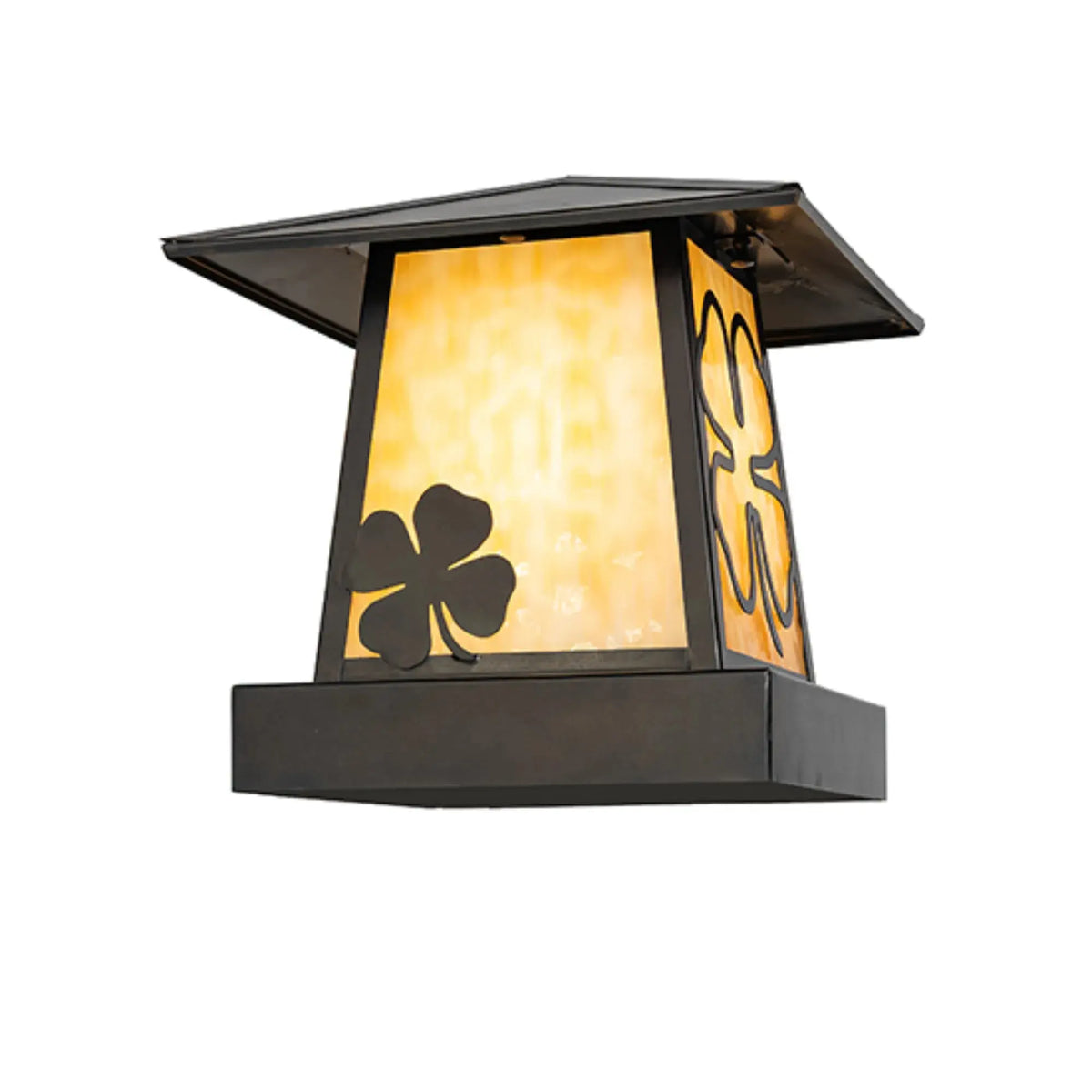 12" Square Shamrock Pier Mount – Craftsman Brown – Beige Art Glass – Wet-Rated – Meyda Lighting Meyda Lighting