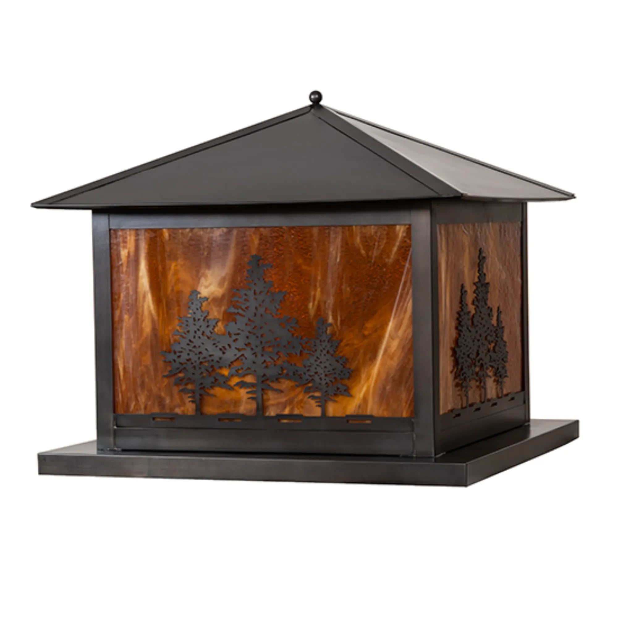 30" Square Tamarack Pier Mount – Craftsman Brown – Honey Art Glass – Wet-Rated – Meyda Lighting