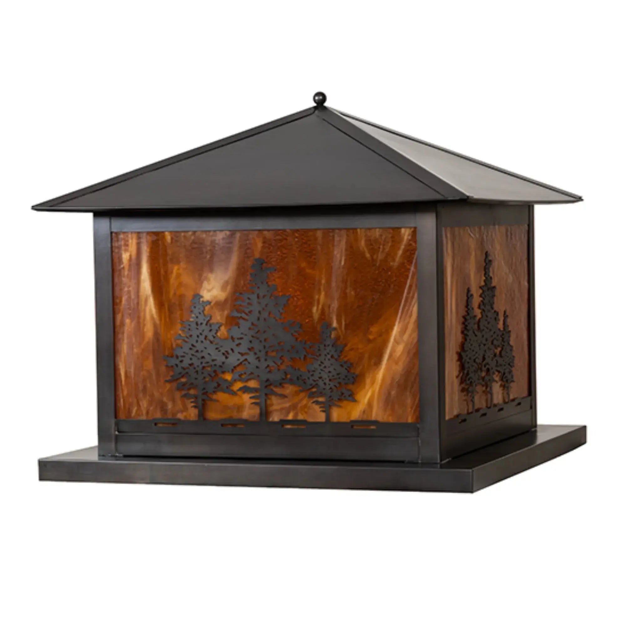 30" Square Tamarack Pier Mount – Craftsman Brown – Honey Art Glass – Wet-Rated – Meyda Lighting Meyda Lighting