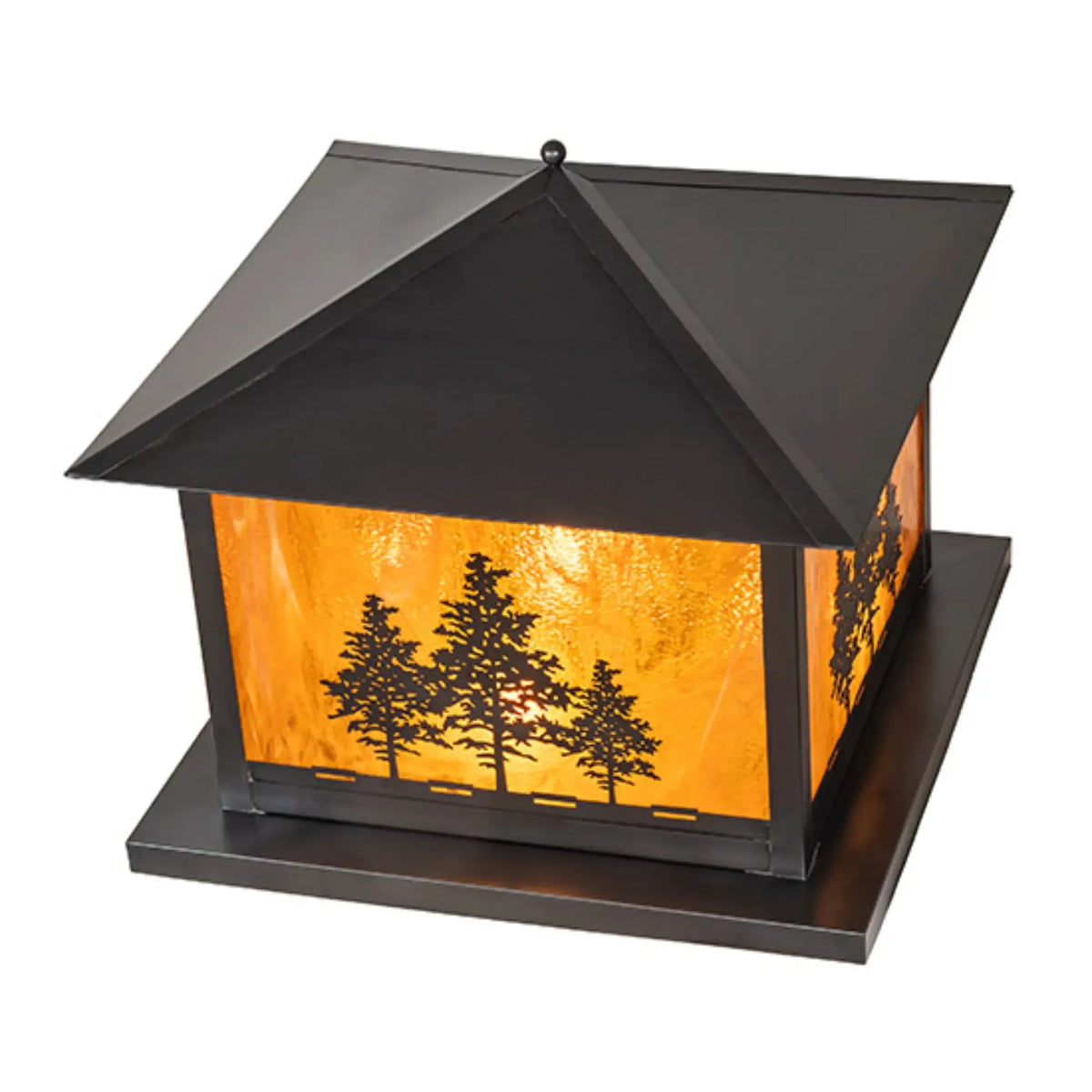 30" Square Tamarack Pier Mount – Craftsman Brown – Honey Art Glass – Wet-Rated – Meyda Lighting Meyda Lighting