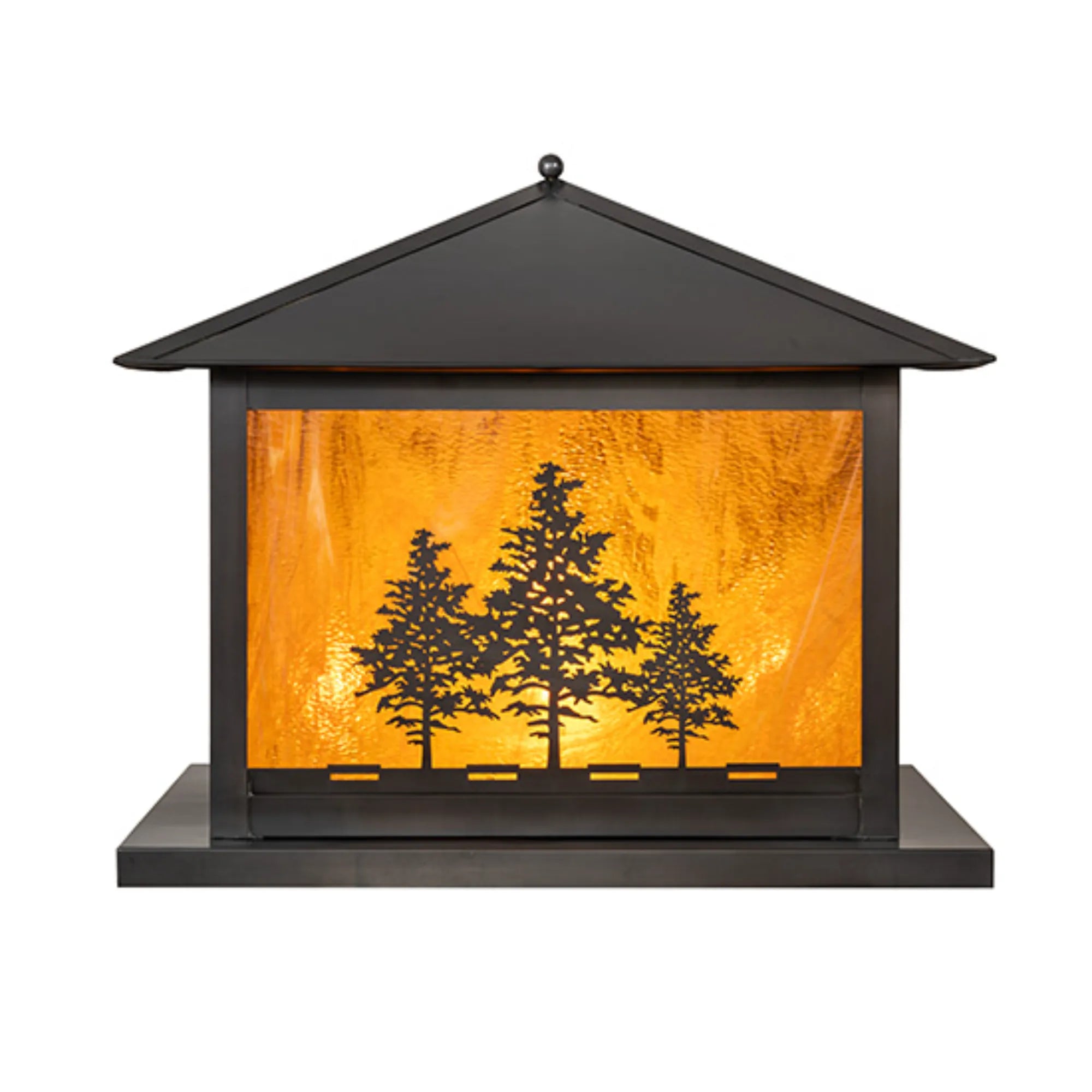 30" Square Tamarack Pier Mount – Craftsman Brown – Honey Art Glass – Wet-Rated – Meyda Lighting