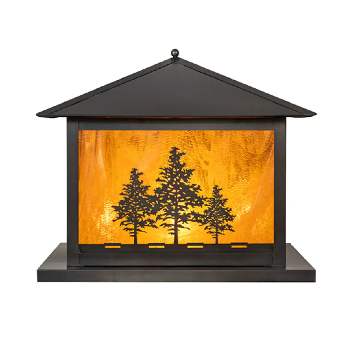 30" Square Tamarack Pier Mount – Craftsman Brown – Honey Art Glass – Wet-Rated – Meyda Lighting Meyda Lighting