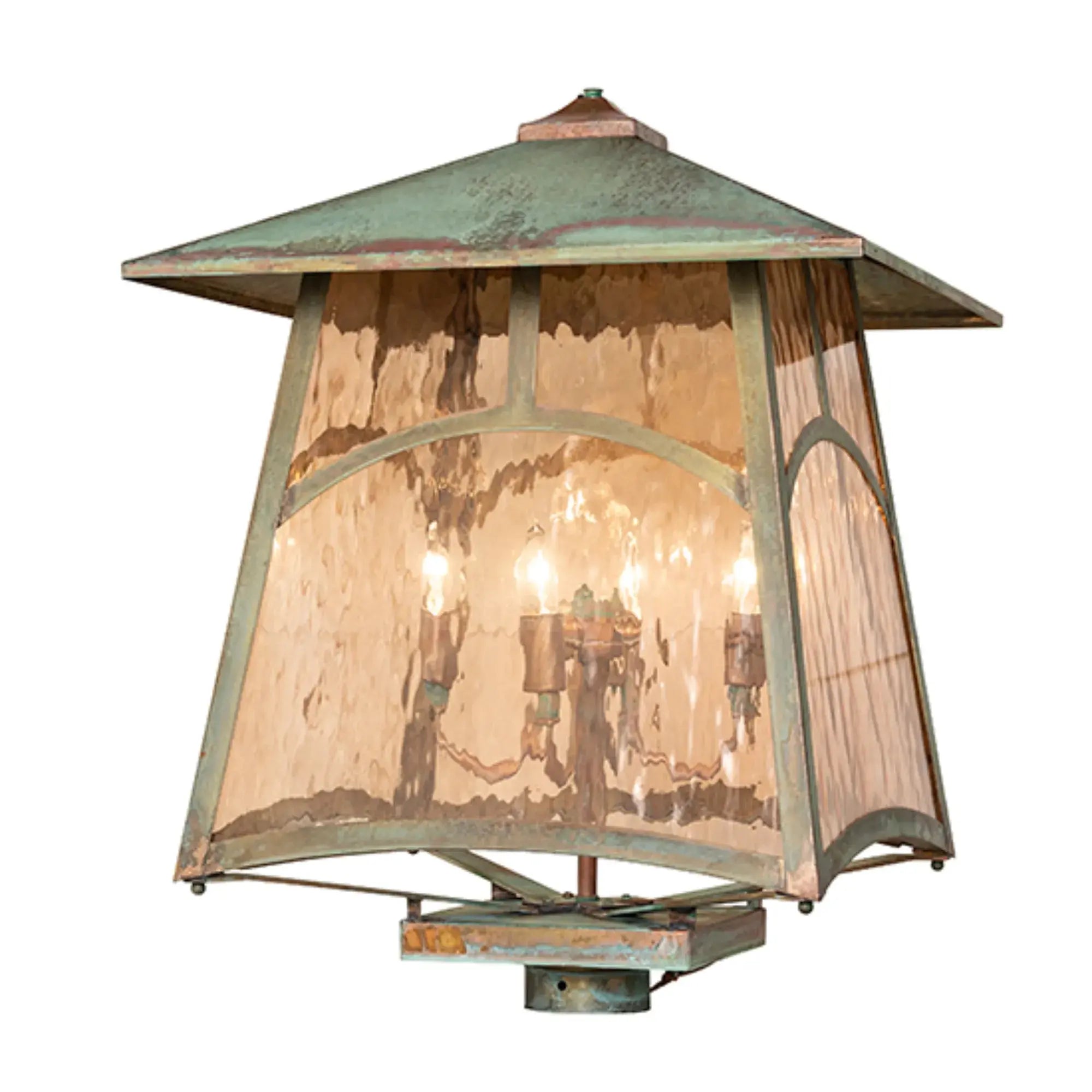 18" Square Stillwater Hill Top Post Mount – Verdigris – Rose Gold Glass – Wet-Rated – Meyda Lighting Meyda Lighting