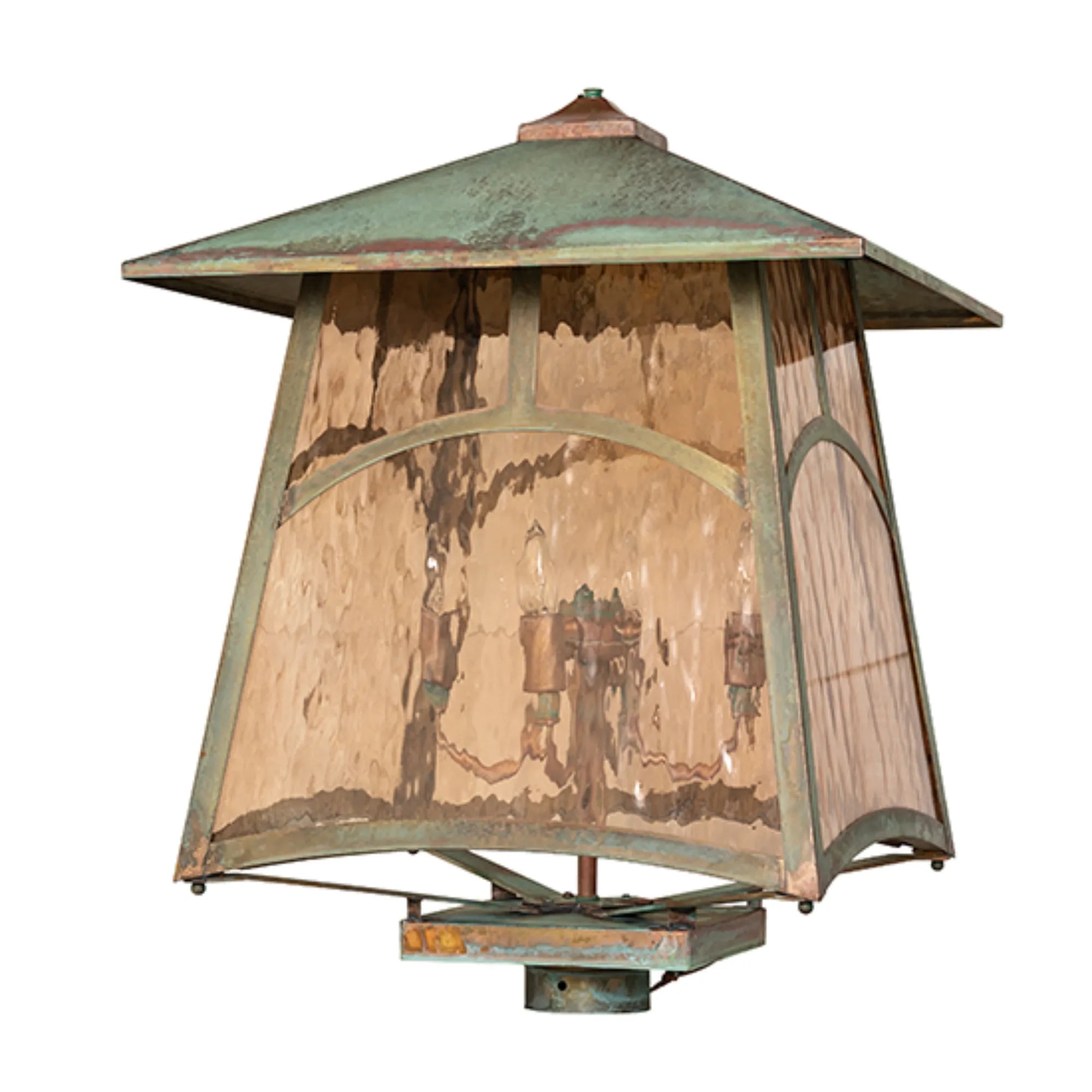 18" Square Stillwater Hill Top Post Mount – Verdigris – Rose Gold Glass – Wet-Rated – Meyda Lighting