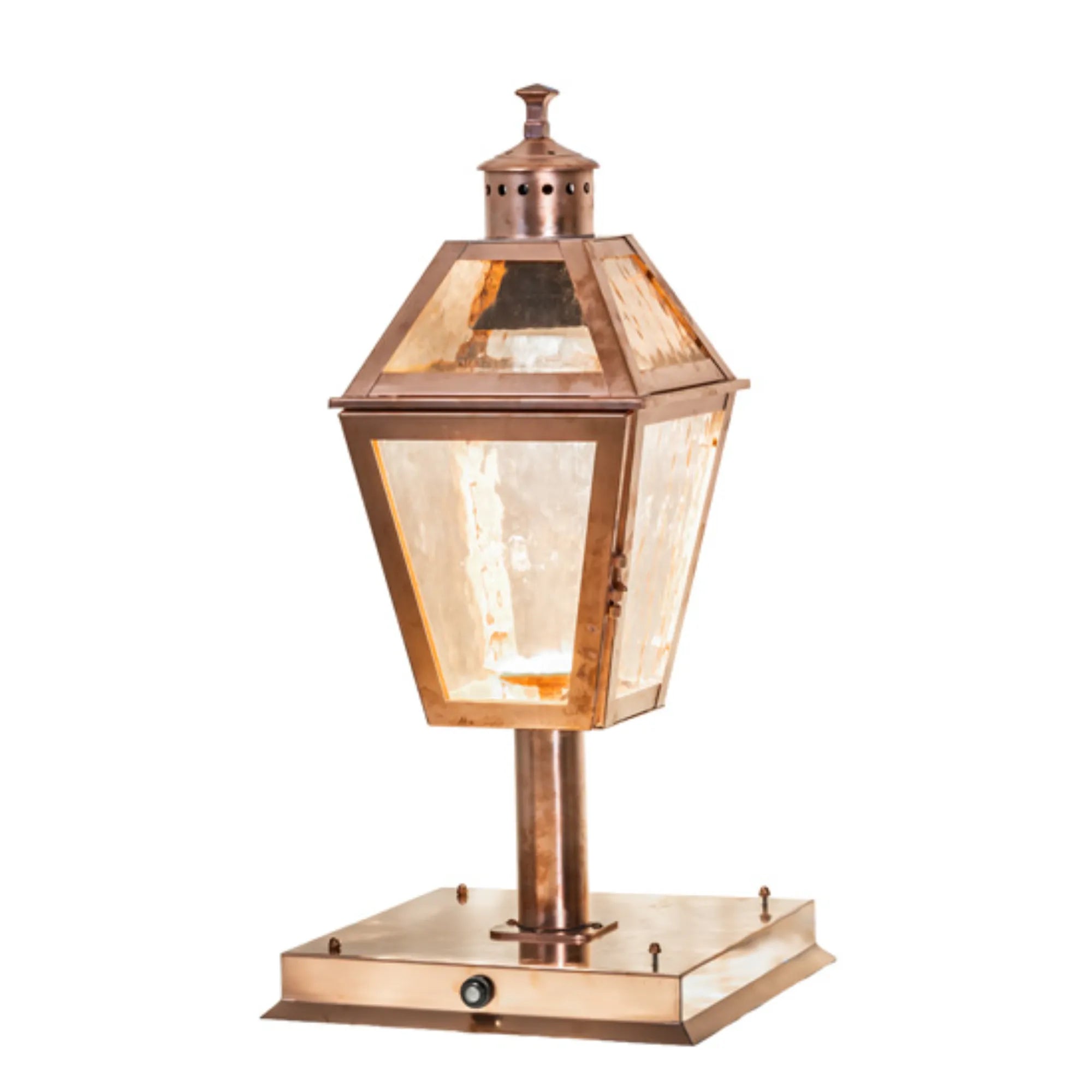 12.5" Square Corrina Pier Mount – Raw Copper – Rose Gold Glass – Wet-Rated – Meyda Lighting