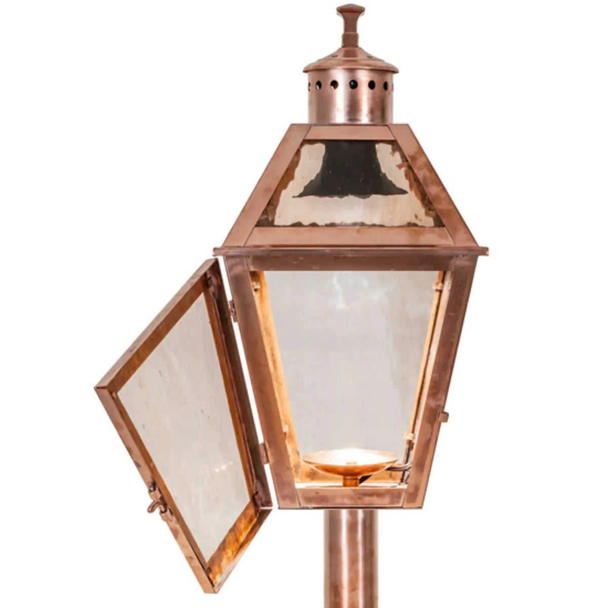 12.5" Square Corrina Pier Mount – Raw Copper – Rose Gold Glass – Wet-Rated – Meyda Lighting Meyda Lighting