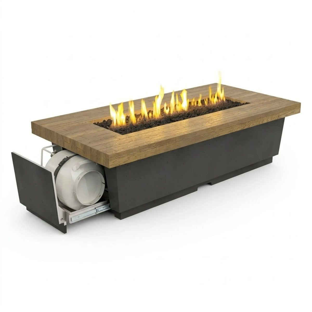 American Fyre Designs Contempo Long LP Select 76" Rectangular Reclaimed Wood and GFRC Gas Fire Pit Table American Fyre Designs
