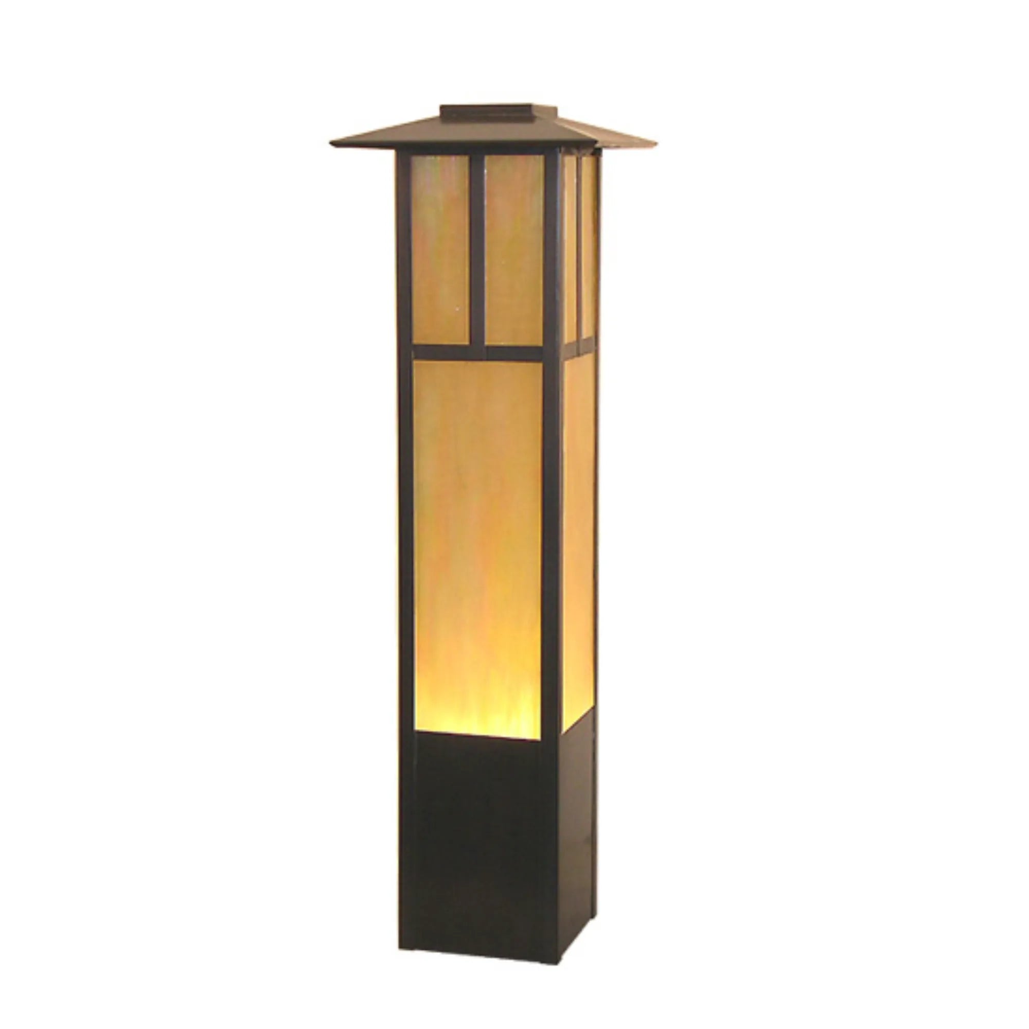 26" High "T" Mission Bollard – Craftsman Brown – Beige Iridescent Glass – Wet-Rated – Meyda Lighting