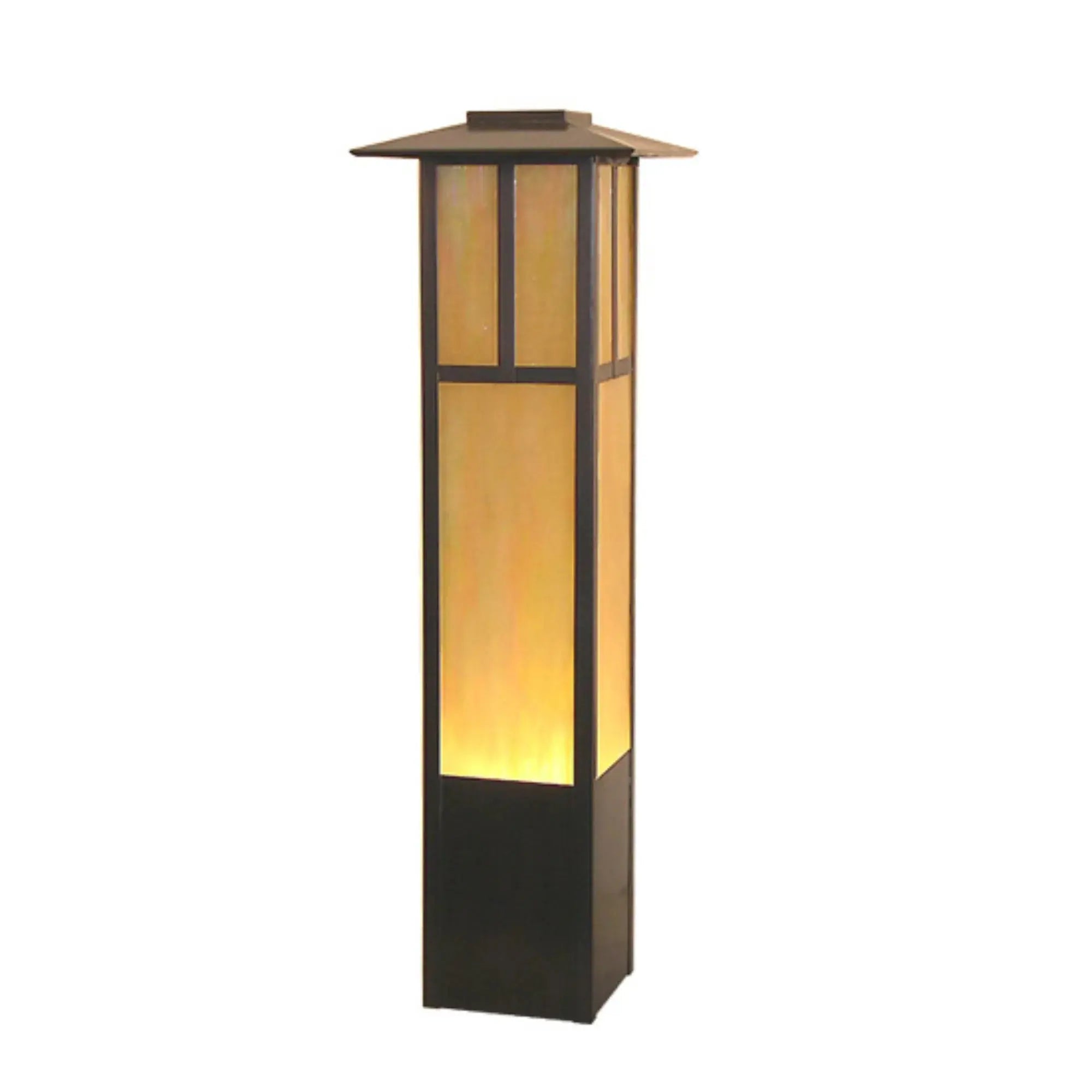 26" High "T" Mission Bollard – Craftsman Brown – Beige Iridescent Glass – Wet-Rated – Meyda Lighting Meyda Lighting