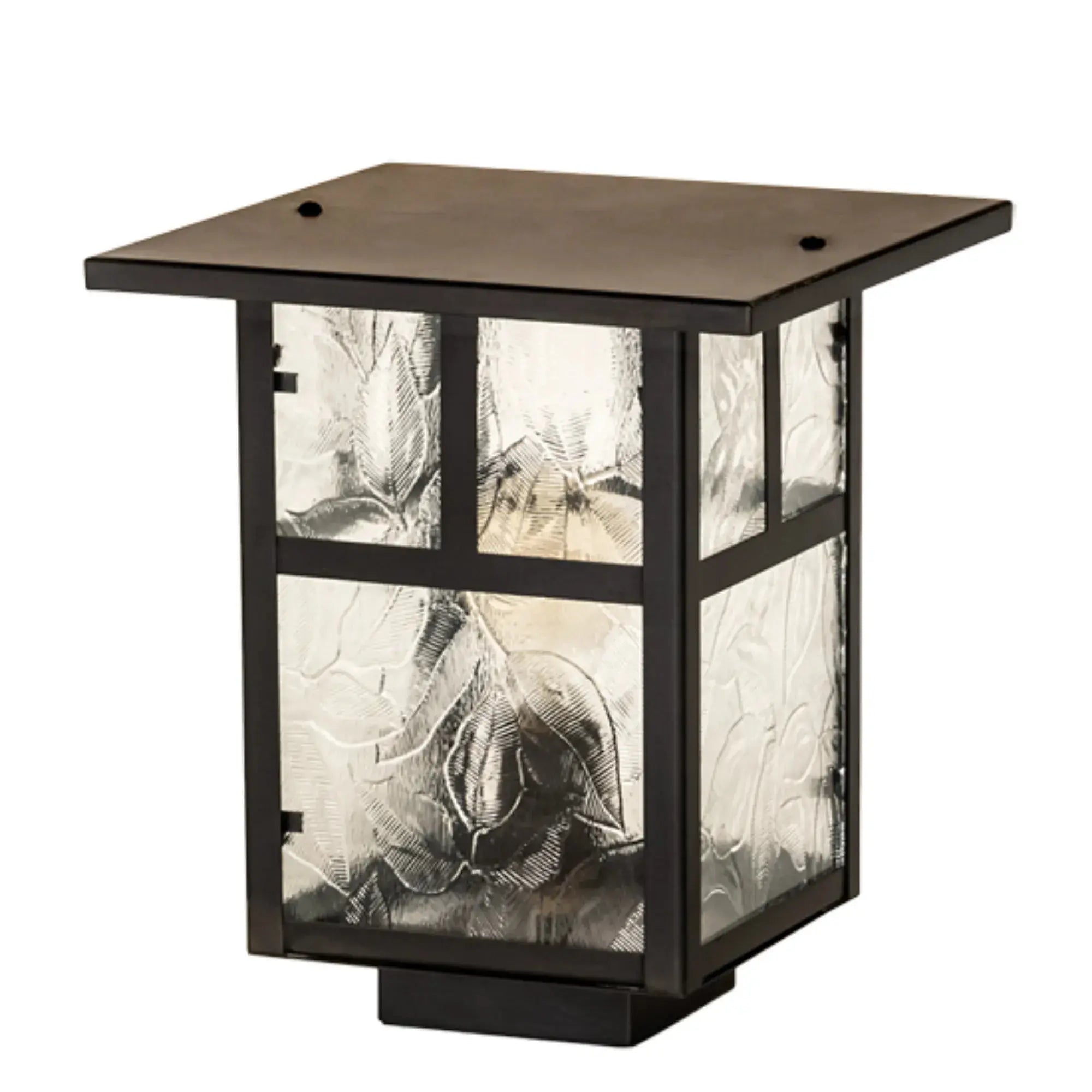 9" Square "T" Mission Deck Light – Craftsman Brown – Clear Leaf Glass – Wet-Rated – Meyda Lighting Meyda Lighting