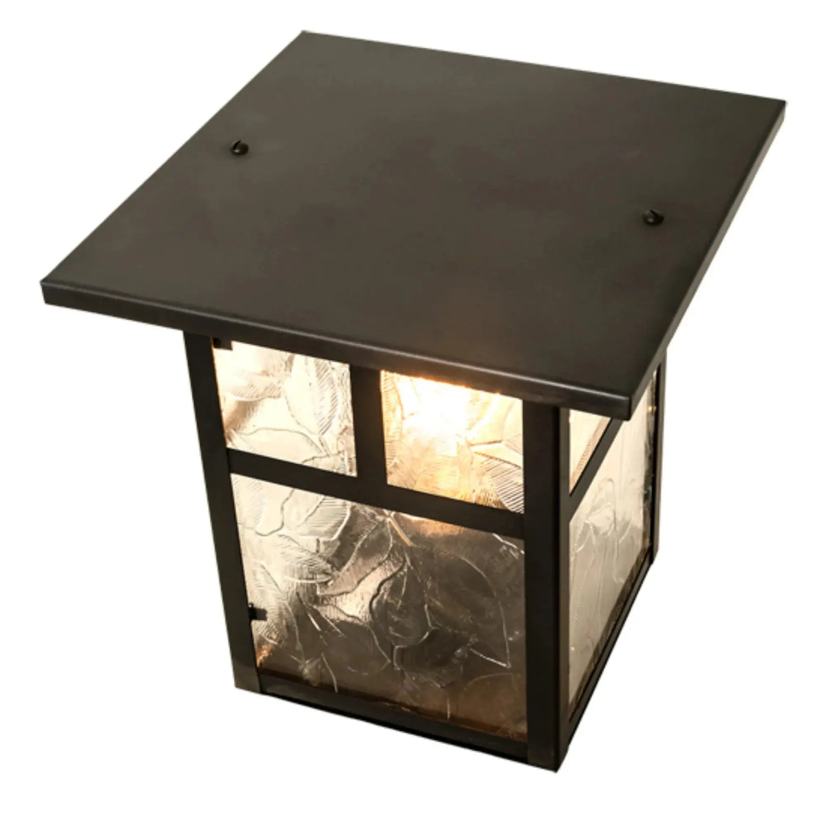 9" Square "T" Mission Deck Light – Craftsman Brown – Clear Leaf Glass – Wet-Rated – Meyda Lighting Meyda Lighting
