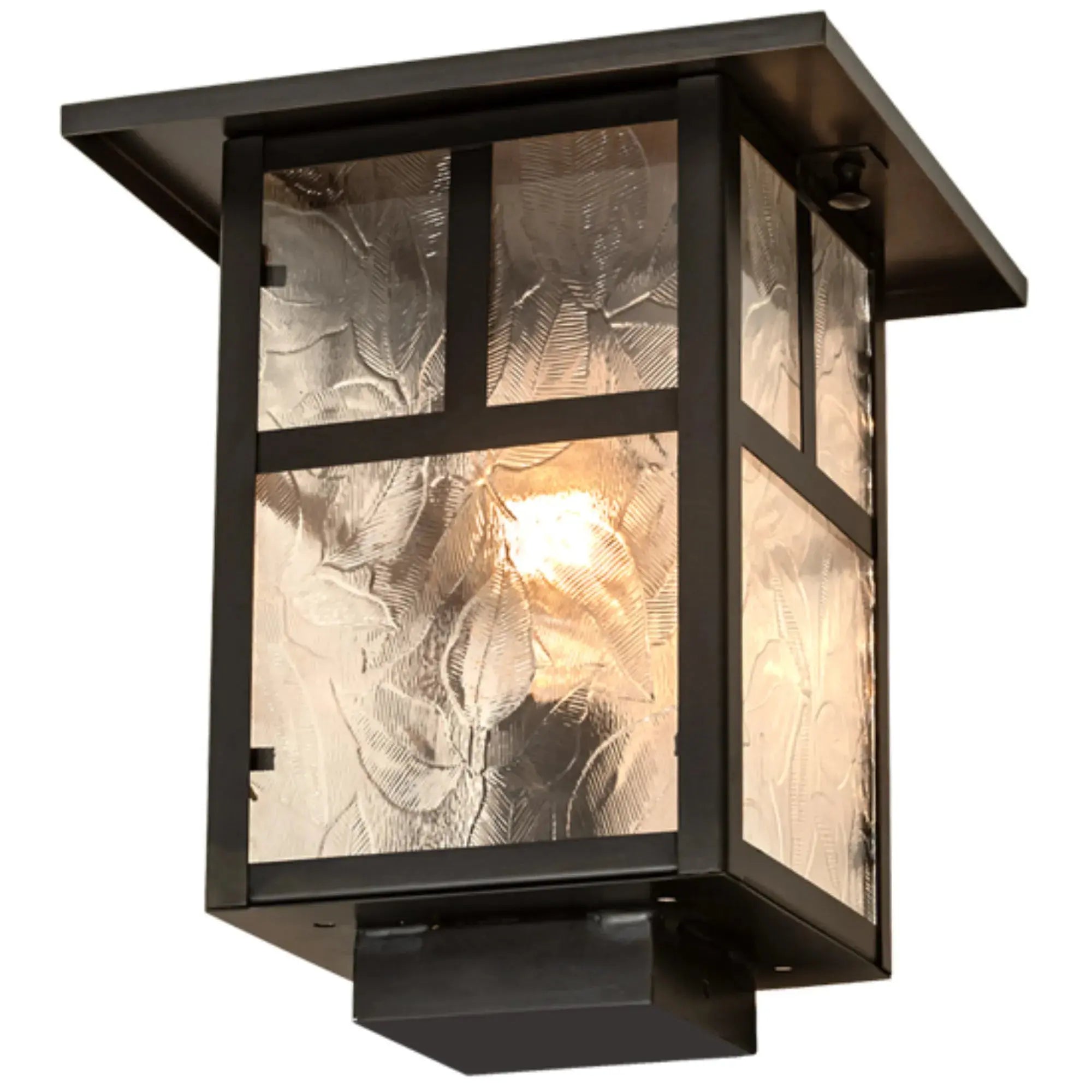 9" Square "T" Mission Deck Light – Craftsman Brown – Clear Leaf Glass – Wet-Rated – Meyda Lighting Meyda Lighting