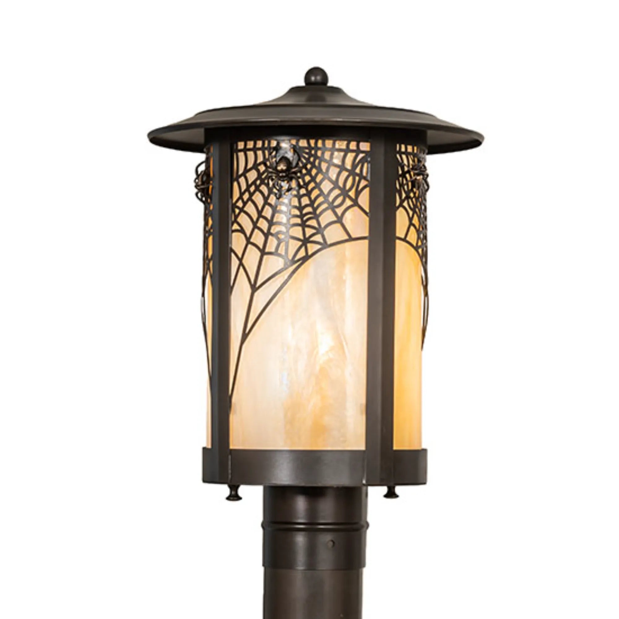 10" Wide Fulton Spider Web Post Mount – Craftsman Brown – Wet-Rated – Meyda Lighting