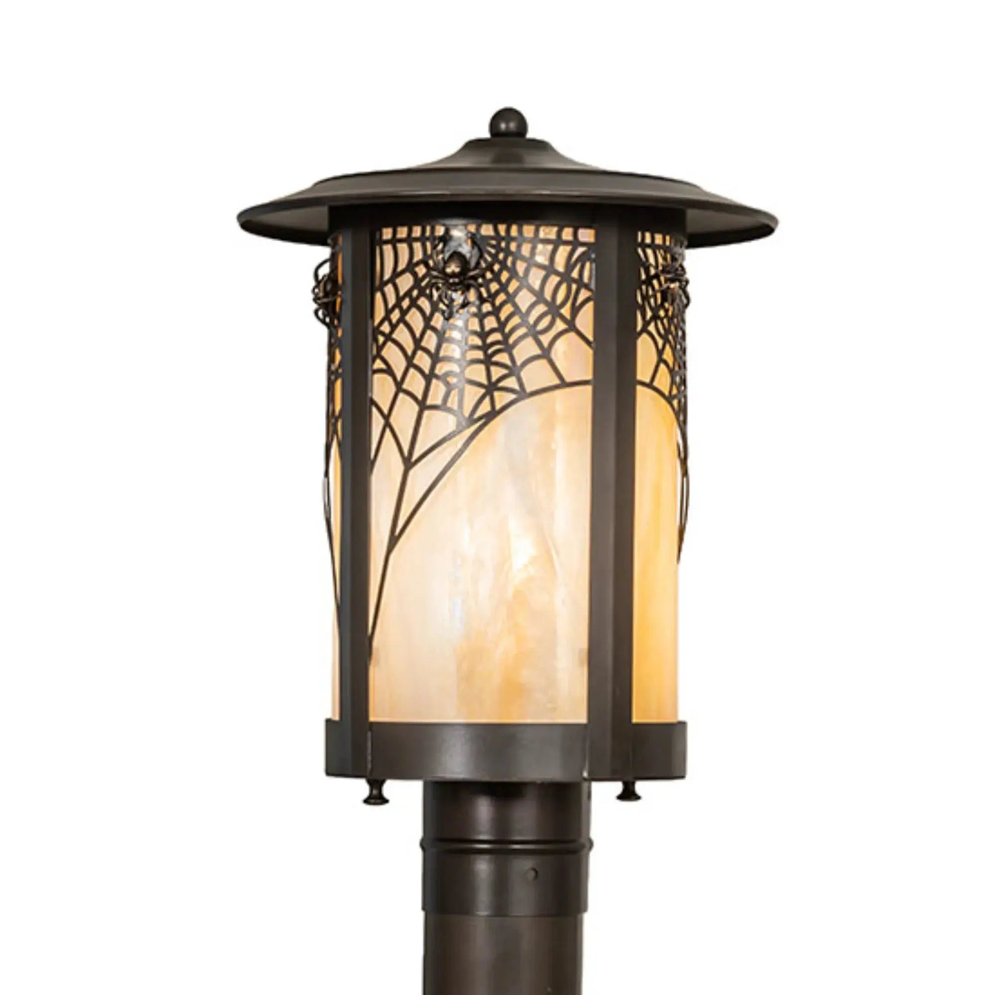 10" Wide Fulton Spider Web Post Mount – Craftsman Brown – Wet-Rated – Meyda Lighting Meyda Lighting