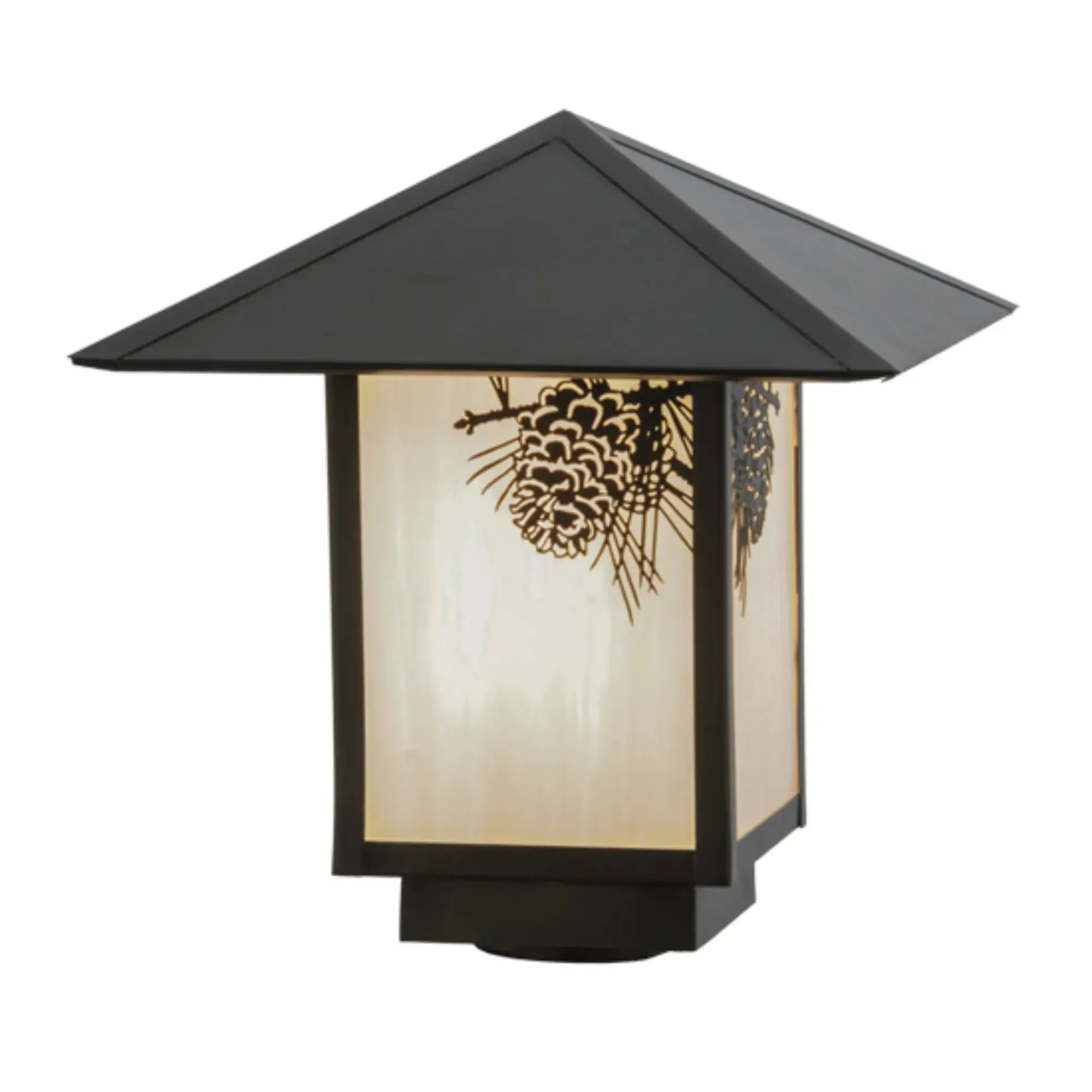 12"Sq Seneca Winter Pine Post Mount – Craftsman Brown – White Art Glass – Wet-Rated – Meyda Lighting Meyda Lighting