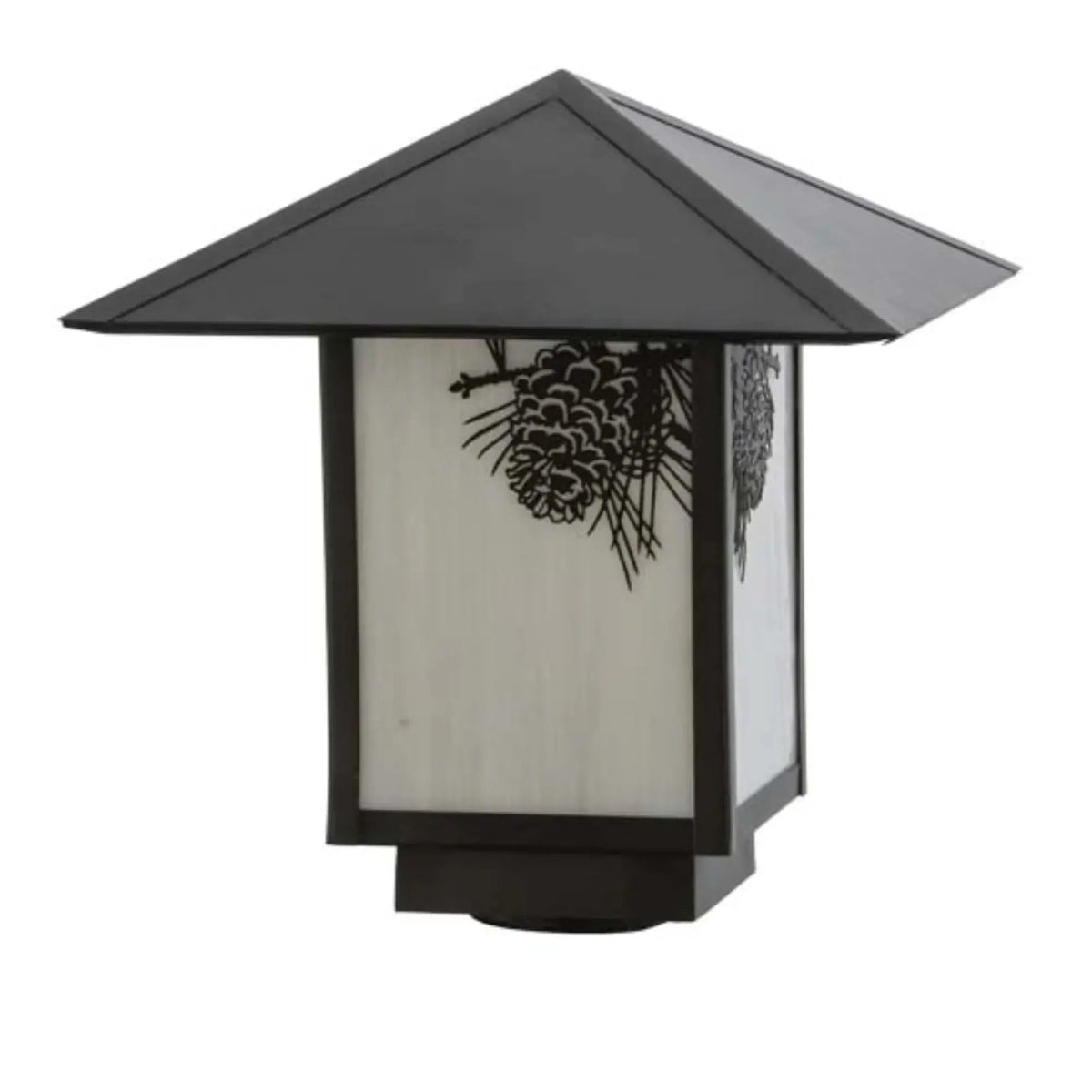 12"Sq Seneca Winter Pine Post Mount – Craftsman Brown – White Art Glass – Wet-Rated – Meyda Lighting Meyda Lighting