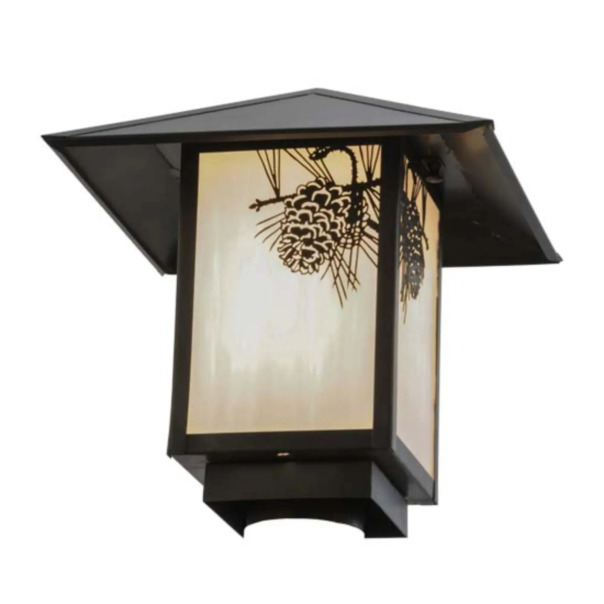 12"Sq Seneca Winter Pine Post Mount – Craftsman Brown – White Art Glass – Wet-Rated – Meyda Lighting Meyda Lighting