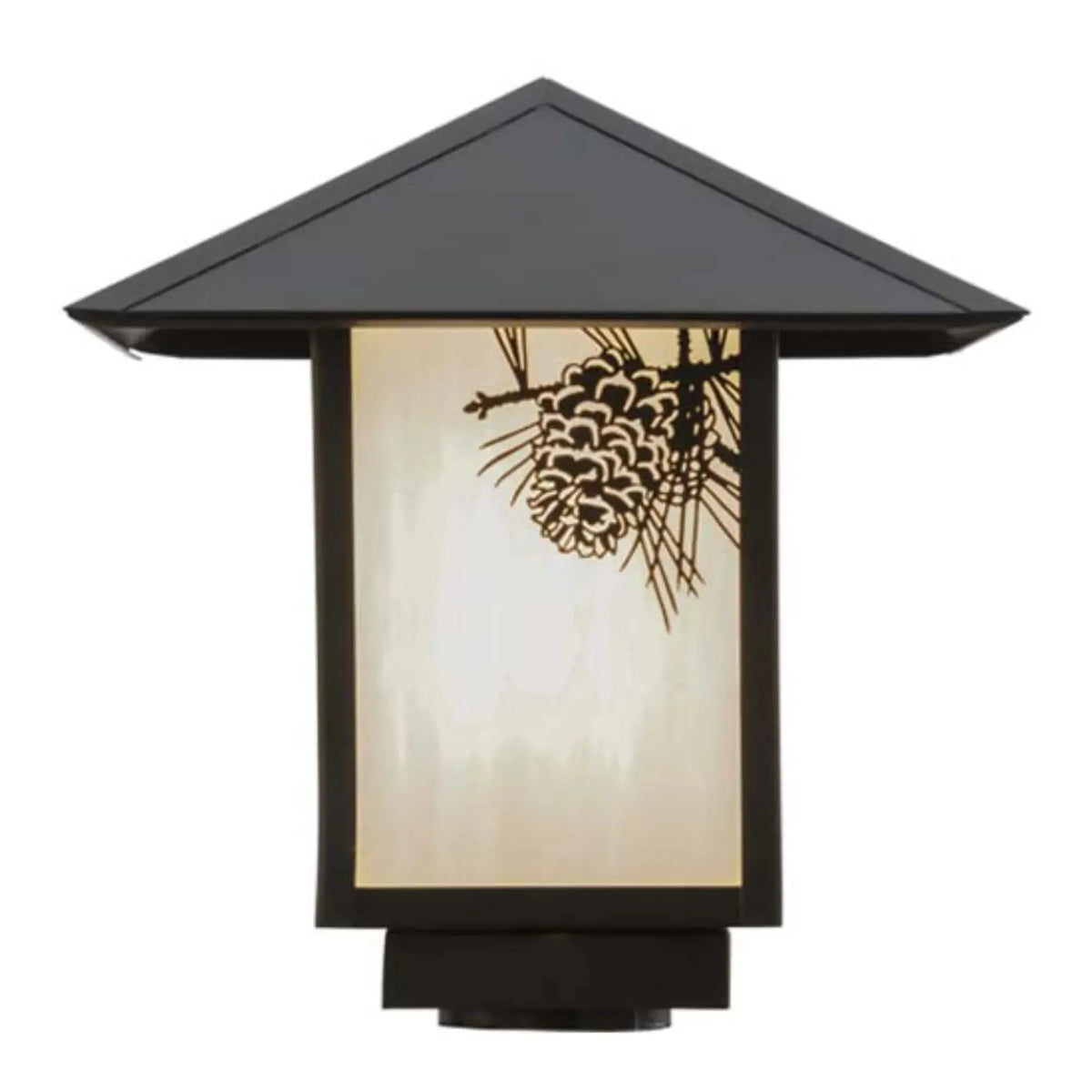 12"Sq Seneca Winter Pine Post Mount – Craftsman Brown – White Art Glass – Wet-Rated – Meyda Lighting Meyda Lighting