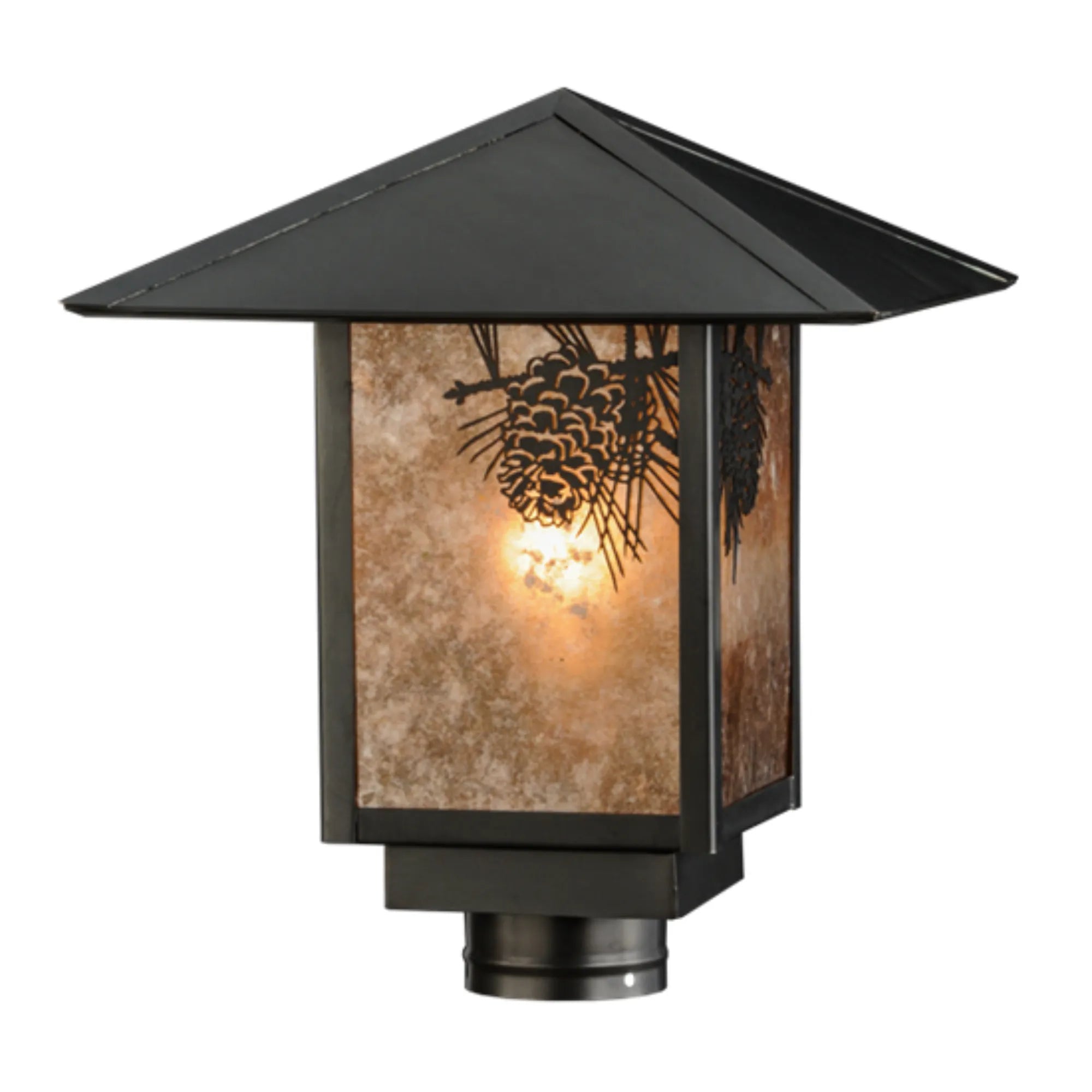 12"Sq Seneca Winter Pine Post Mount – Craftsman Brown – Silver Mica – Wet-Rated – Meyda Lighting