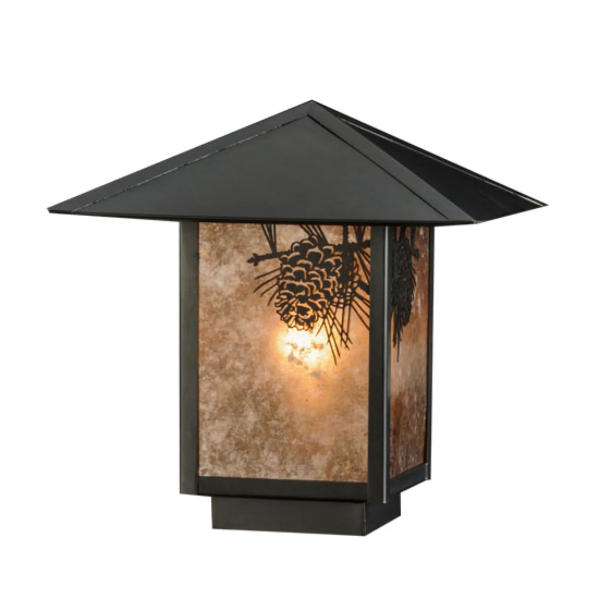 12"Sq Seneca Winter Pine Post Mount – Craftsman Brown – Silver Mica – Wet-Rated – Meyda Lighting