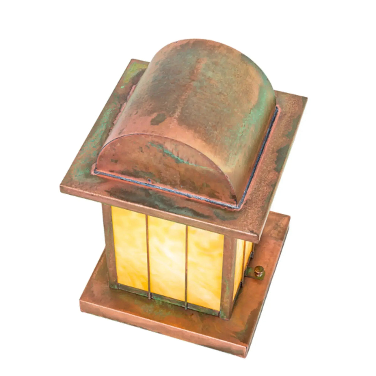 9" Square Clinton Arch Lantern Pier Mount – Verdigris – Beige Art Glass – Wet-Rated – Meyda Lighting Meyda Lighting