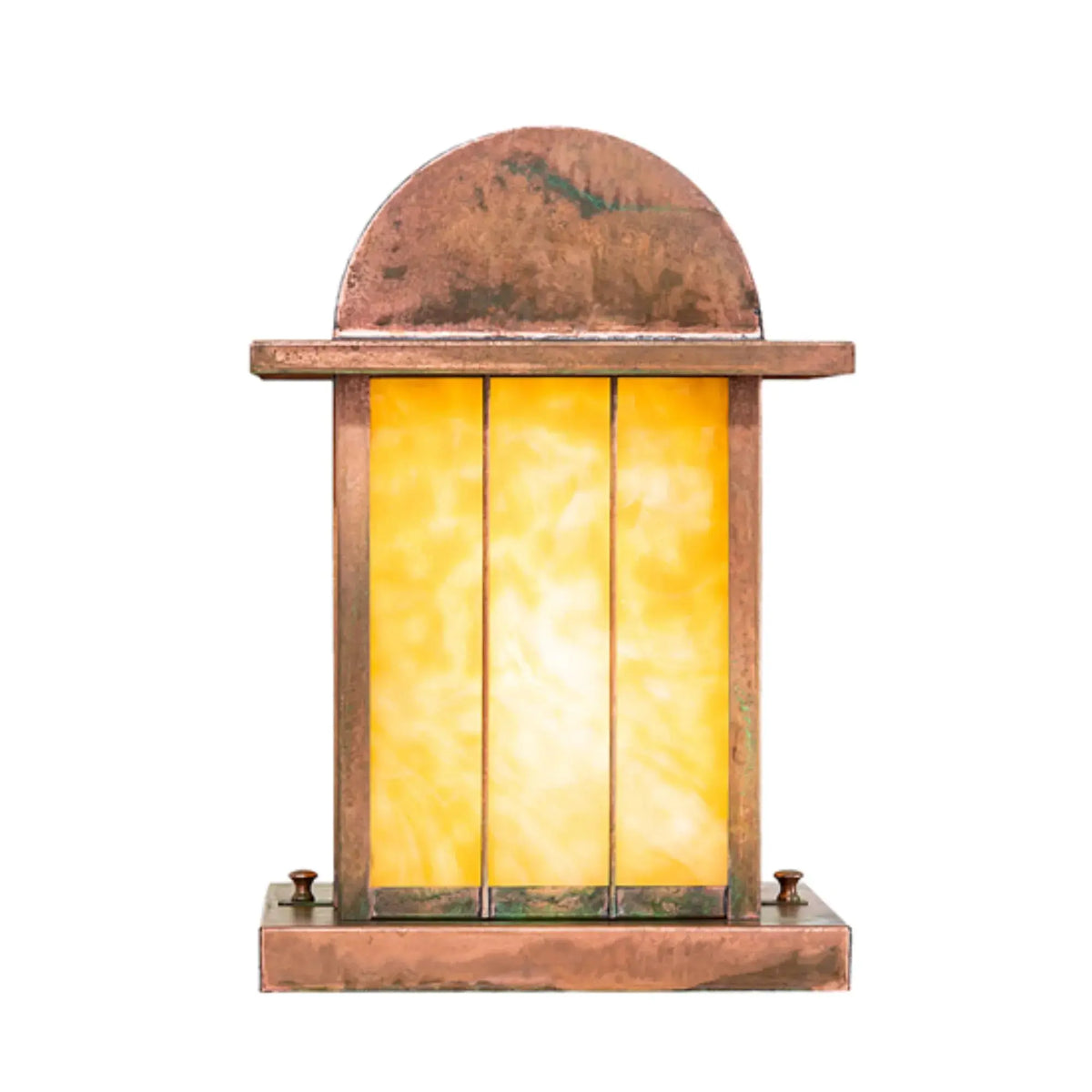 9" Square Clinton Arch Lantern Pier Mount – Verdigris – Beige Art Glass – Wet-Rated – Meyda Lighting Meyda Lighting