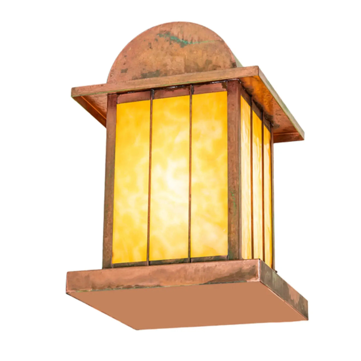 9" Square Clinton Arch Lantern Pier Mount – Verdigris – Beige Art Glass – Wet-Rated – Meyda Lighting Meyda Lighting