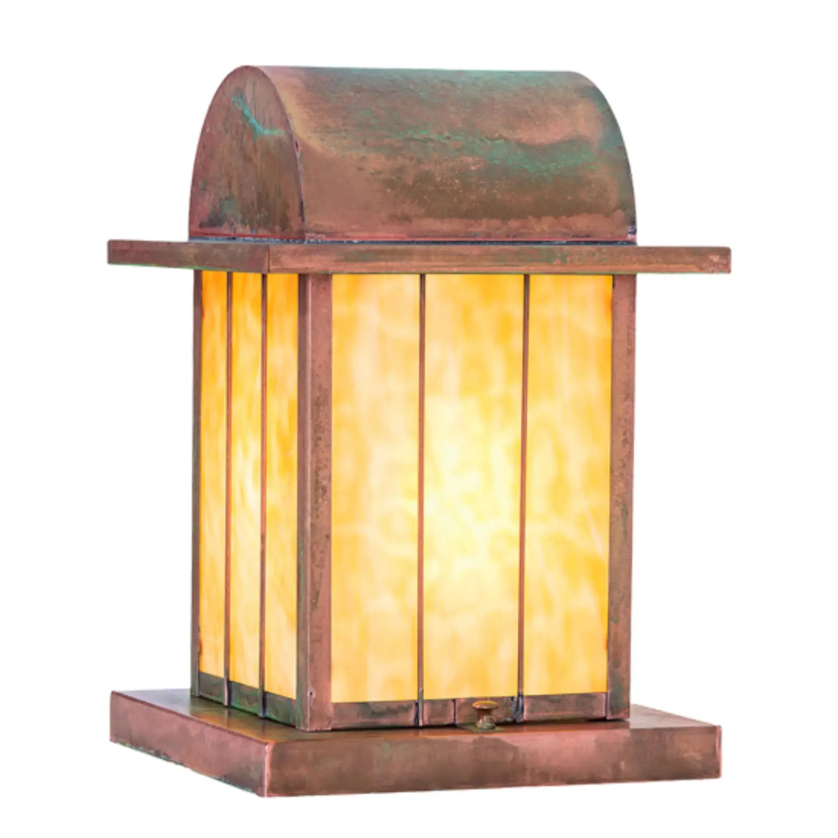9" Square Clinton Arch Lantern Pier Mount – Verdigris – Beige Art Glass – Wet-Rated – Meyda Lighting Meyda Lighting