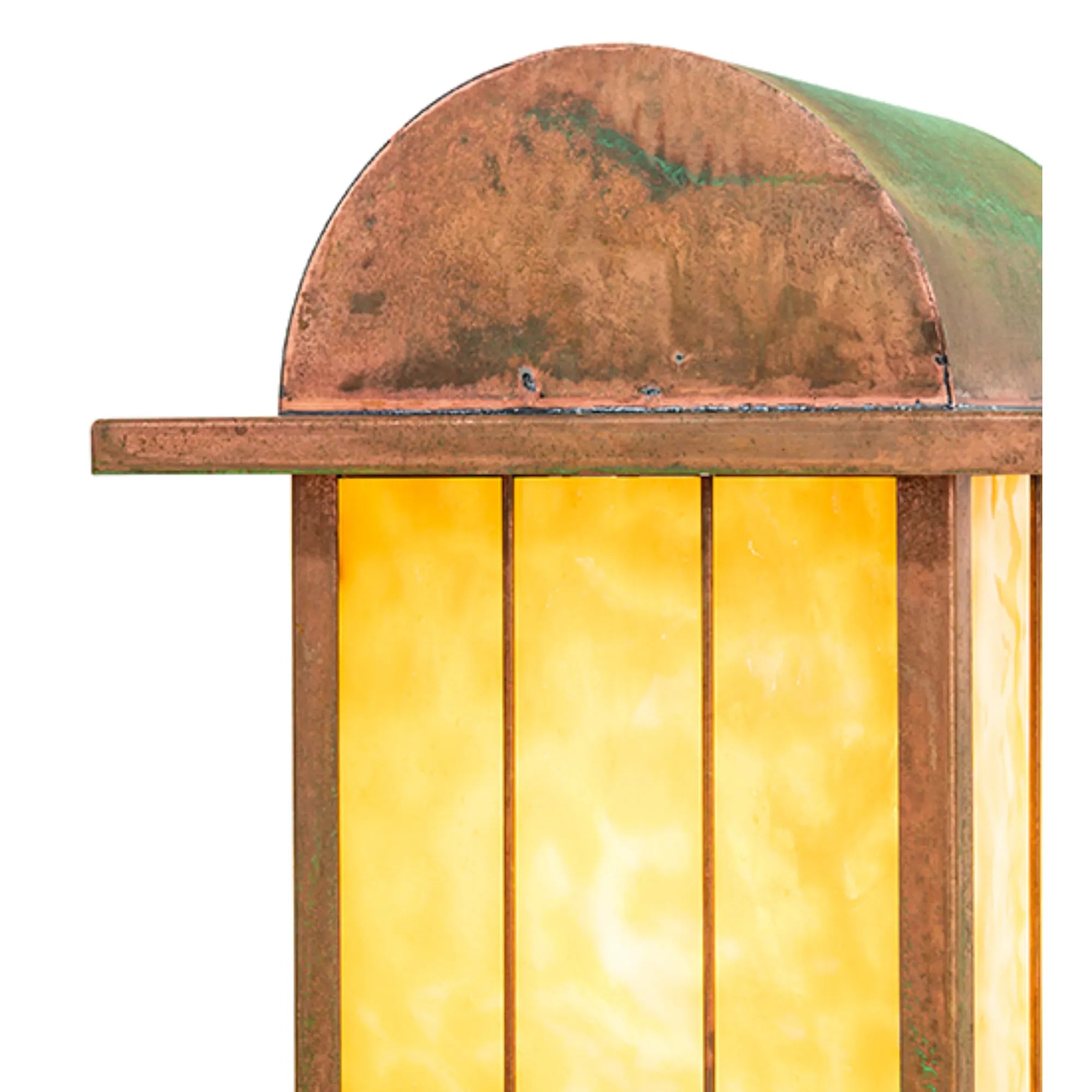 9" Square Clinton Arch Lantern Pier Mount – Verdigris – Beige Art Glass – Wet-Rated – Meyda Lighting