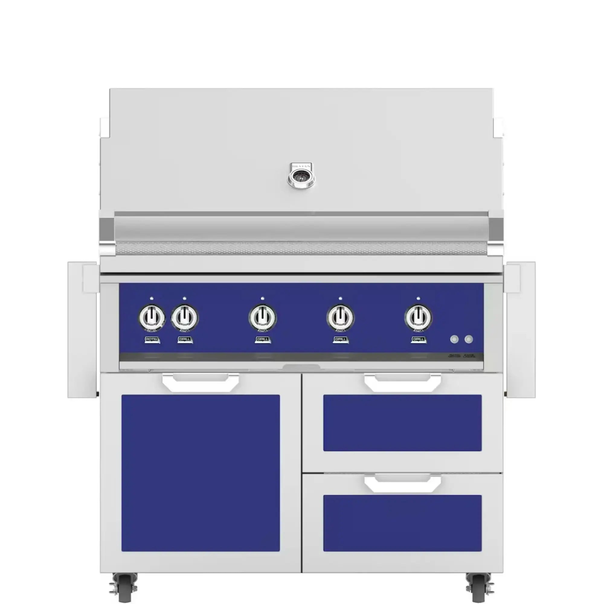 Hestan 42-Inch Freestanding Gas Grill on Double Drawer & Door Cart Hestan