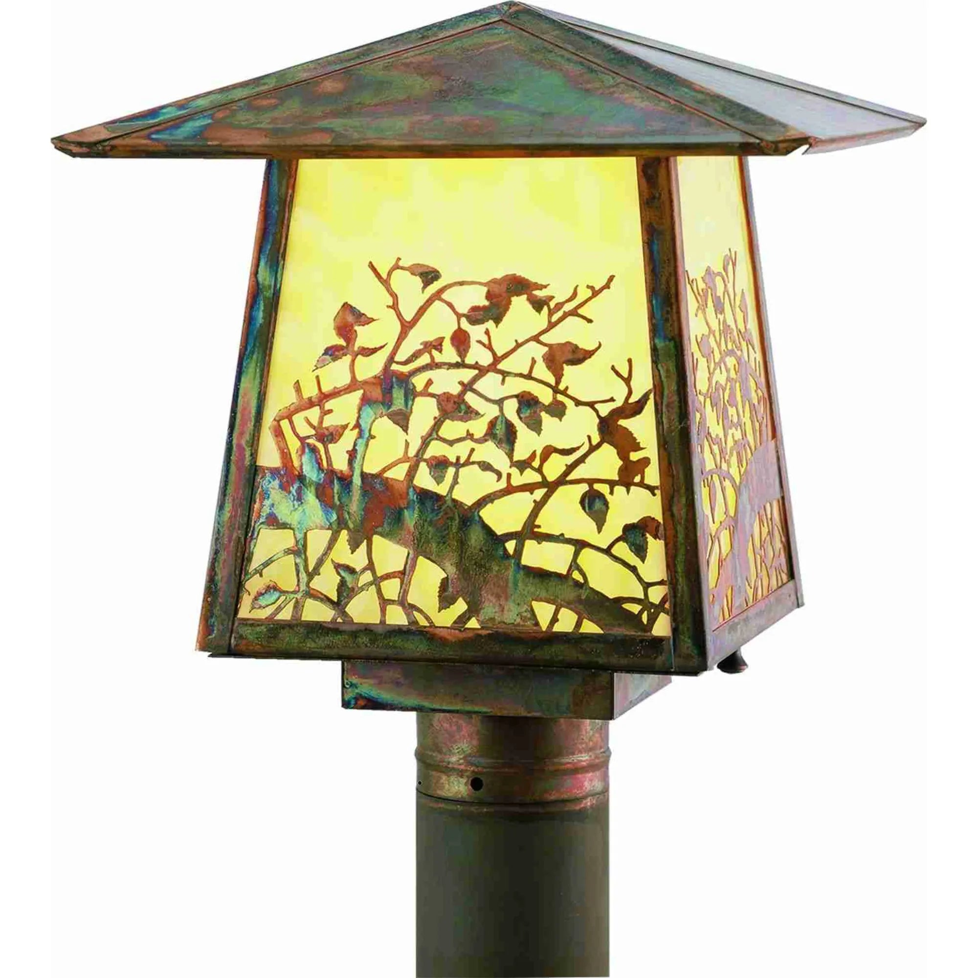 11.5"Sq Stillwater Apple Branch Post Mount – Vintage Copper – Wet-Rated – Meyda Lighting