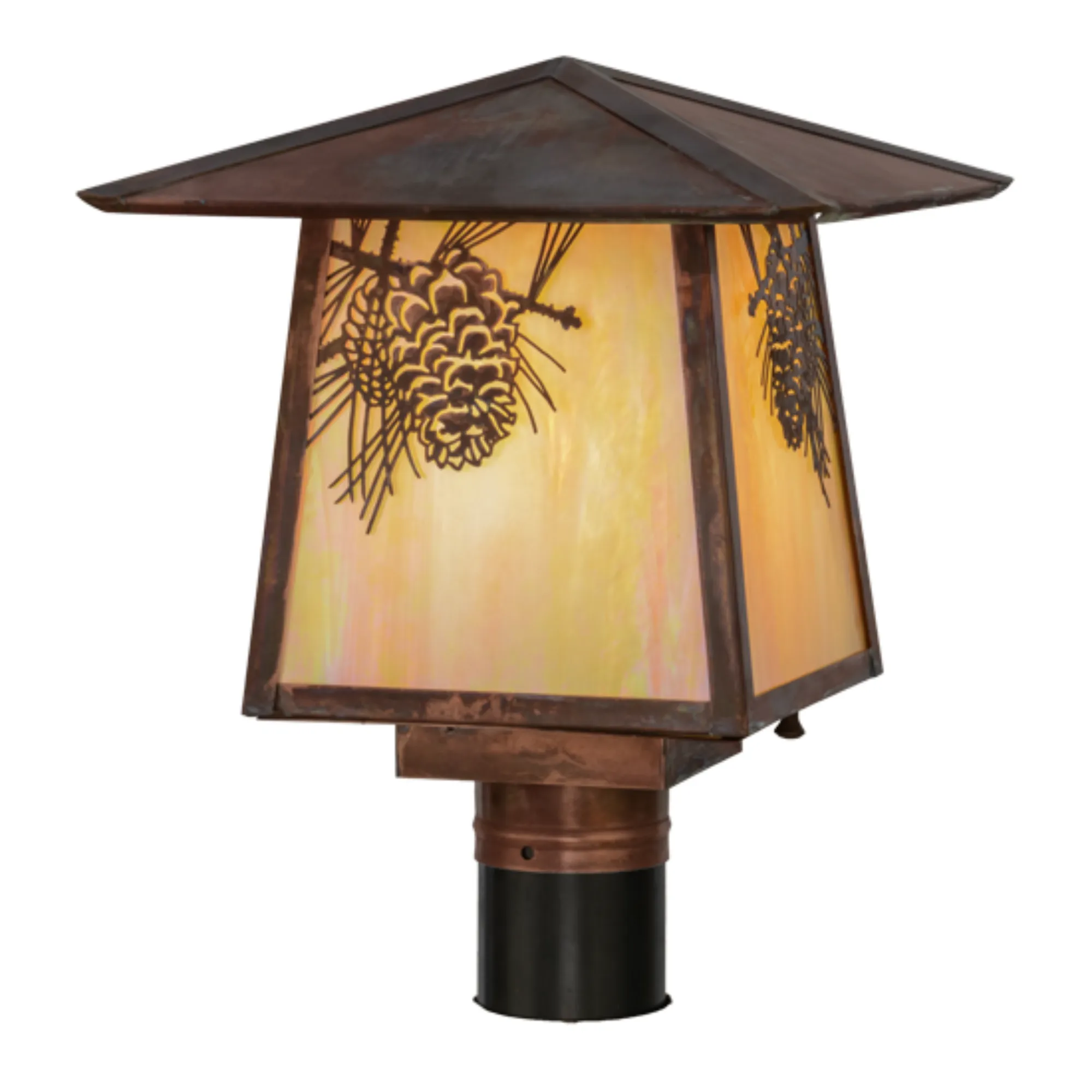 11.5"Sq Stillwater Winter Pine Post Mount – Vintage Copper – Wet-Rated – Meyda Lighting