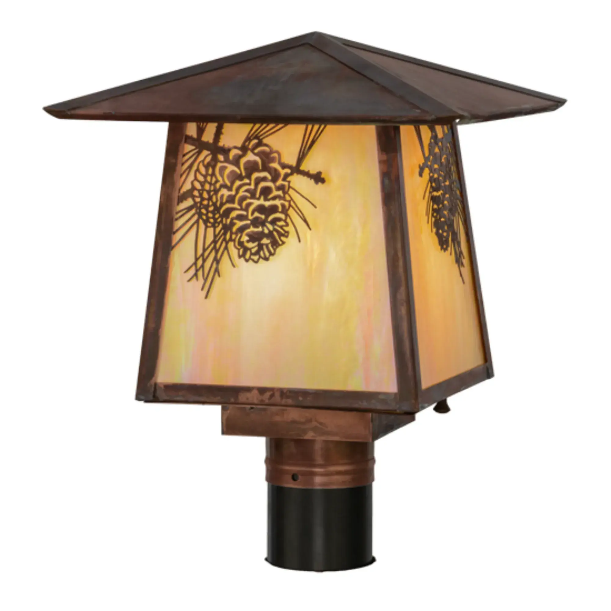 11.5"Sq Stillwater Winter Pine Post Mount – Vintage Copper – Wet-Rated – Meyda Lighting Meyda Lighting
