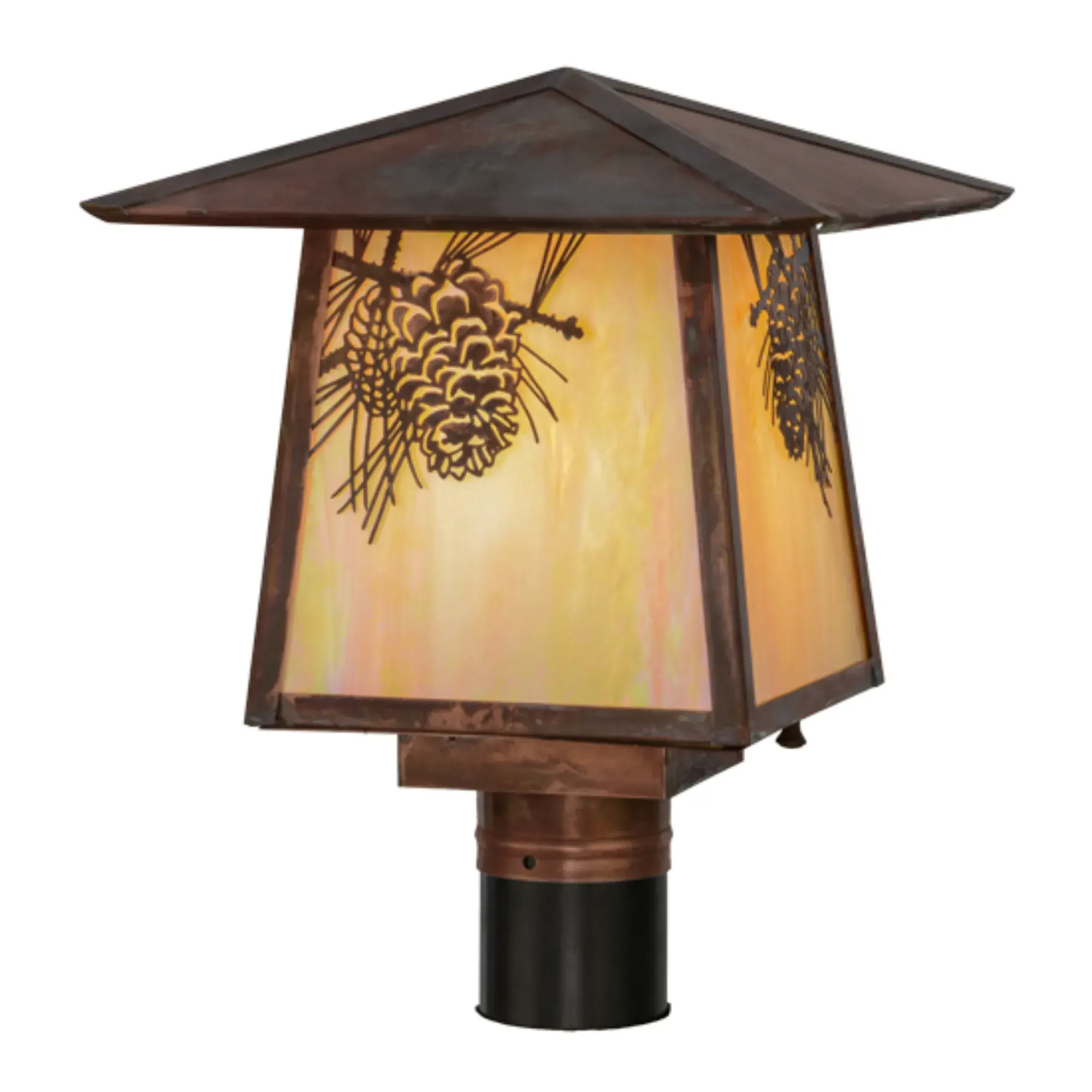11.5"Sq Stillwater Winter Pine Post Mount – Vintage Copper – Wet-Rated – Meyda Lighting Meyda Lighting