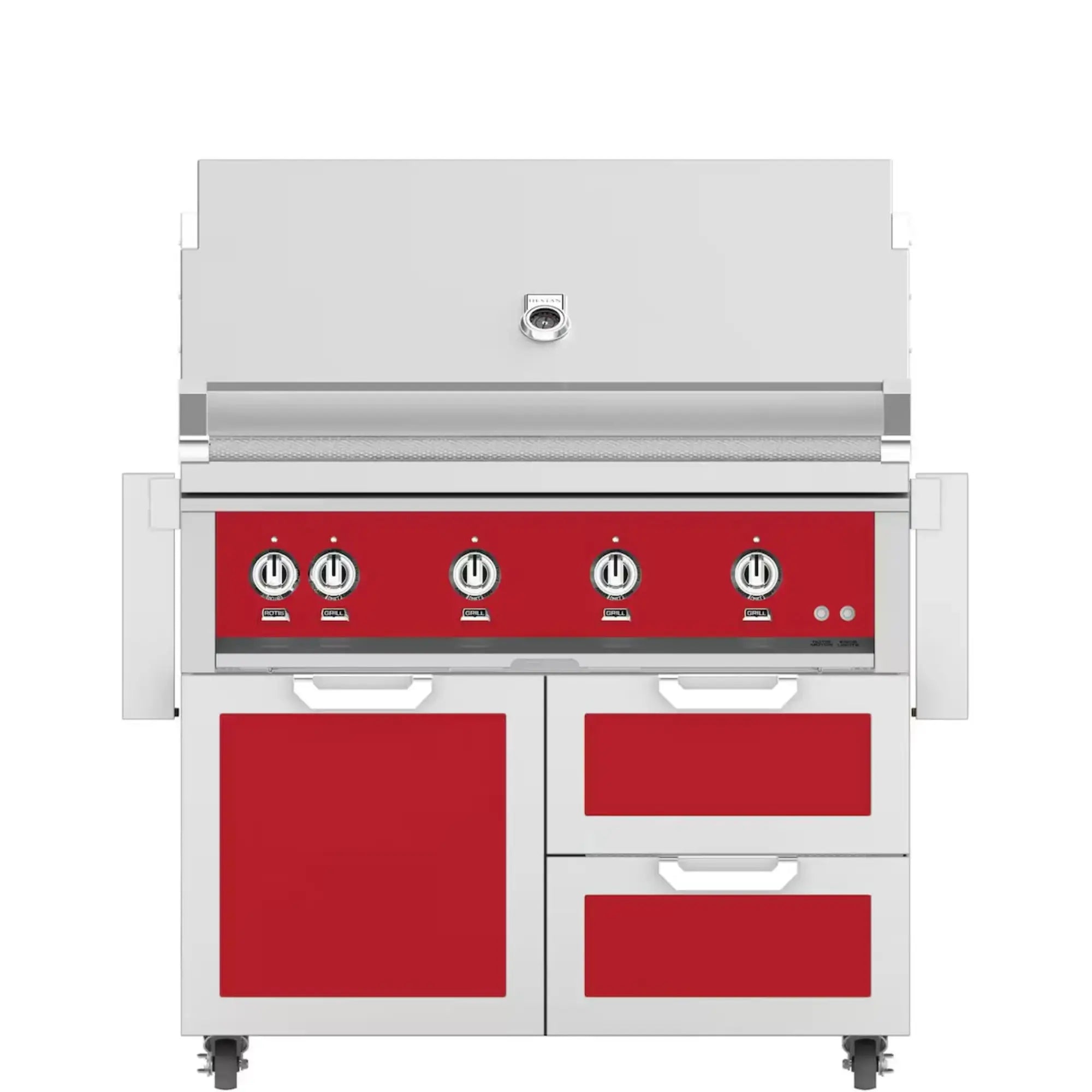 Hestan 42-Inch Freestanding Gas Grill on Double Drawer & Door Cart Hestan