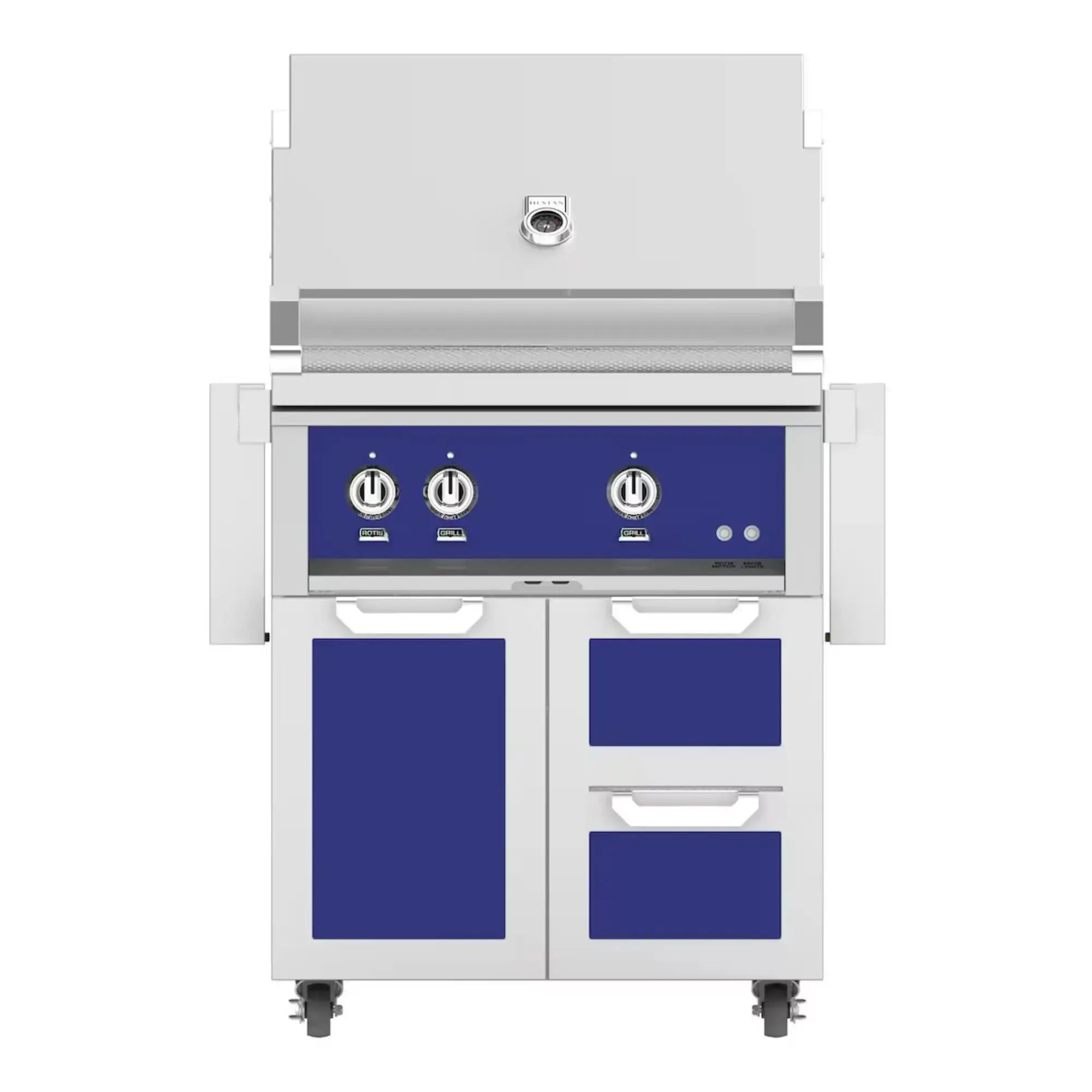 Hestan 30-Inch Freestanding Gas Grill on Double Drawer & Single Door Cart Hestan