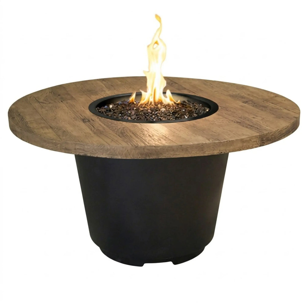American Fyre Designs Cosmopolitan Round 48" Reclaimed Wood and GFRC Gas Fire Pit Table American Fyre Designs