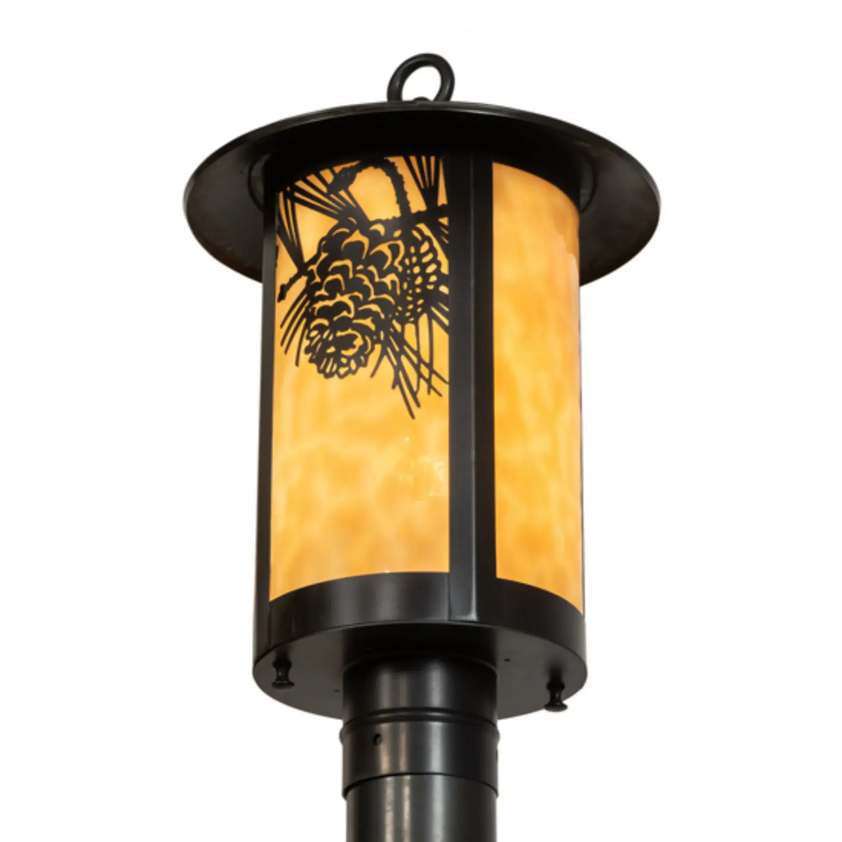 10" Wide Winter Pine Post Mount – Craftsman Brown – Beige Art Glass – Wet-Rated – Meyda Lighting Meyda Lighting