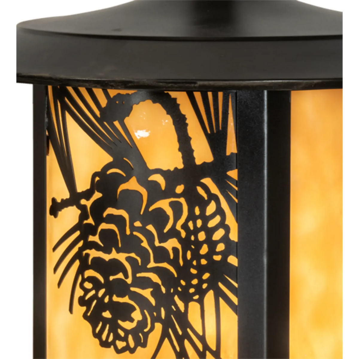10" Wide Winter Pine Post Mount – Craftsman Brown – Beige Art Glass – Wet-Rated – Meyda Lighting Meyda Lighting