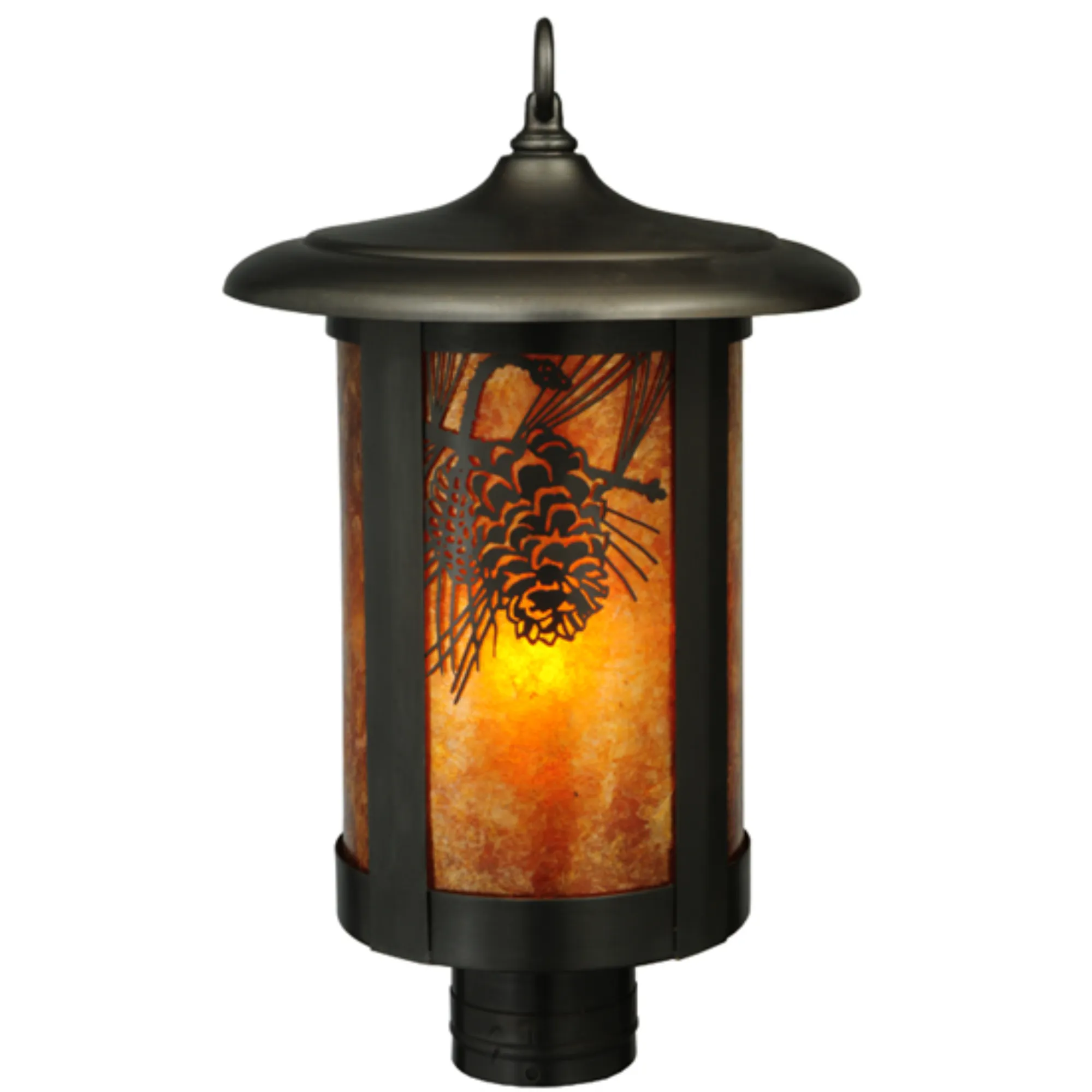 10"W Fulton Winter Pine Post Mount – Craftsman Brown – Amber Mica – Wet-Rated – Meyda Lighting