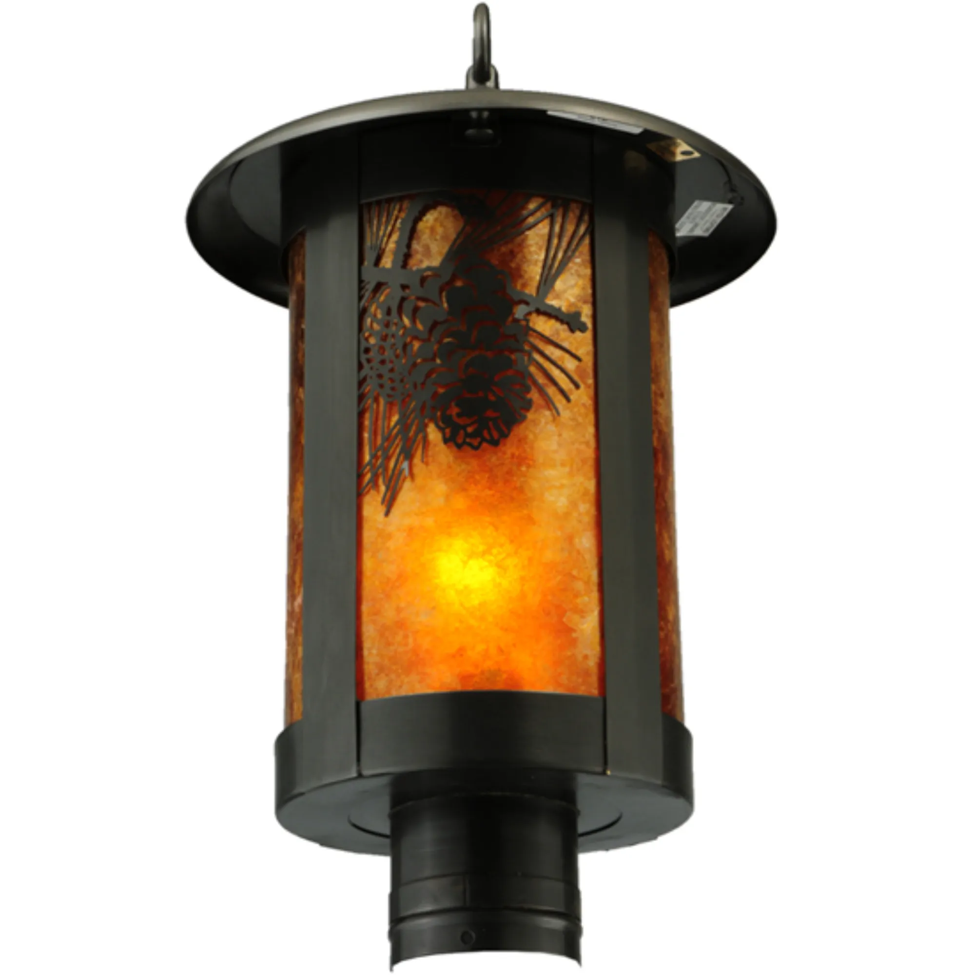 10"W Fulton Winter Pine Post Mount – Craftsman Brown – Amber Mica – Wet-Rated – Meyda Lighting