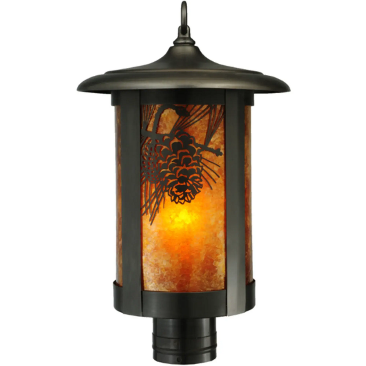 10"W Fulton Winter Pine Post Mount – Craftsman Brown – Amber Mica – Wet-Rated – Meyda Lighting Meyda Lighting
