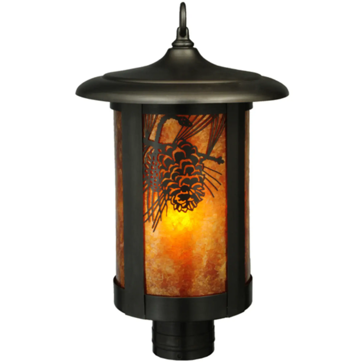 10"W Fulton Winter Pine Post Mount – Craftsman Brown – Amber Mica – Wet-Rated – Meyda Lighting Meyda Lighting