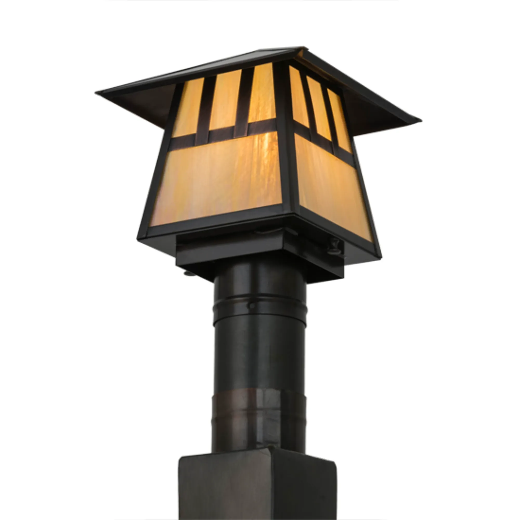 8"Sq Stillwater Double Bar Mission Post Mount – Craftsman Brown – Wet-Rated – Meyda Lighting