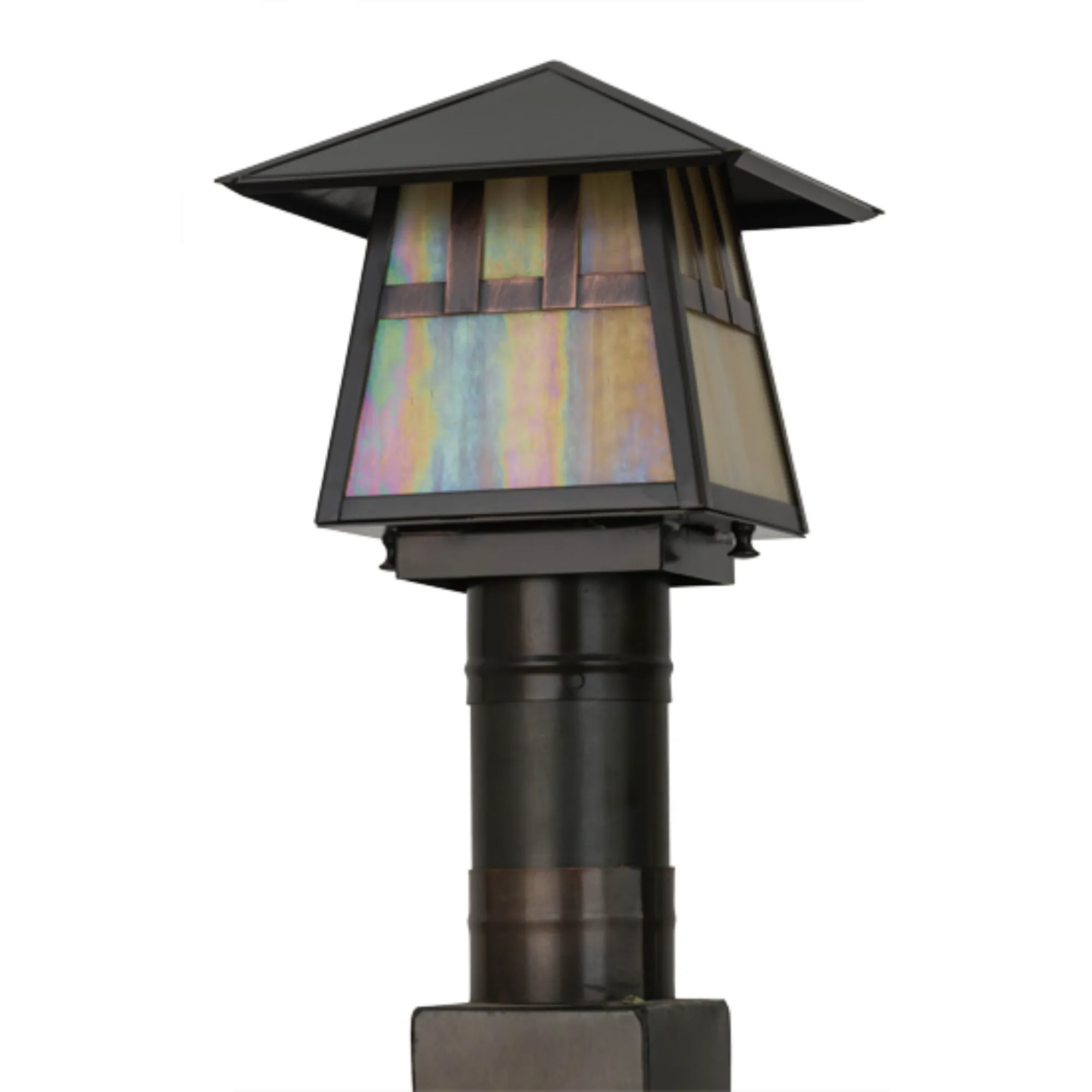 8"Sq Stillwater Double Bar Mission Post Mount – Craftsman Brown – Wet-Rated – Meyda Lighting