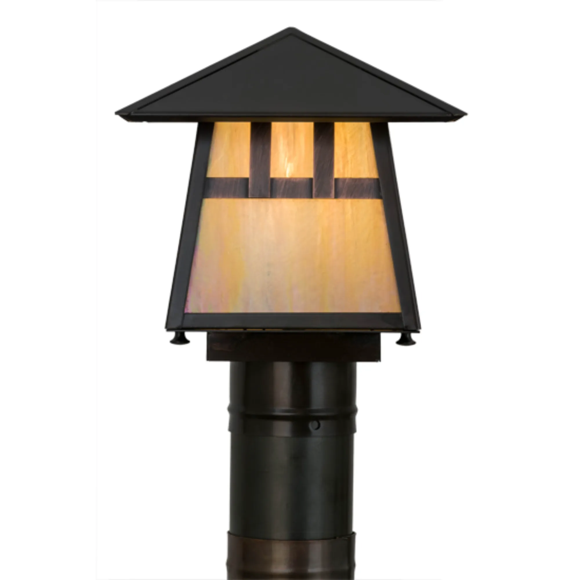 8"Sq Stillwater Double Bar Mission Post Mount – Craftsman Brown – Wet-Rated – Meyda Lighting