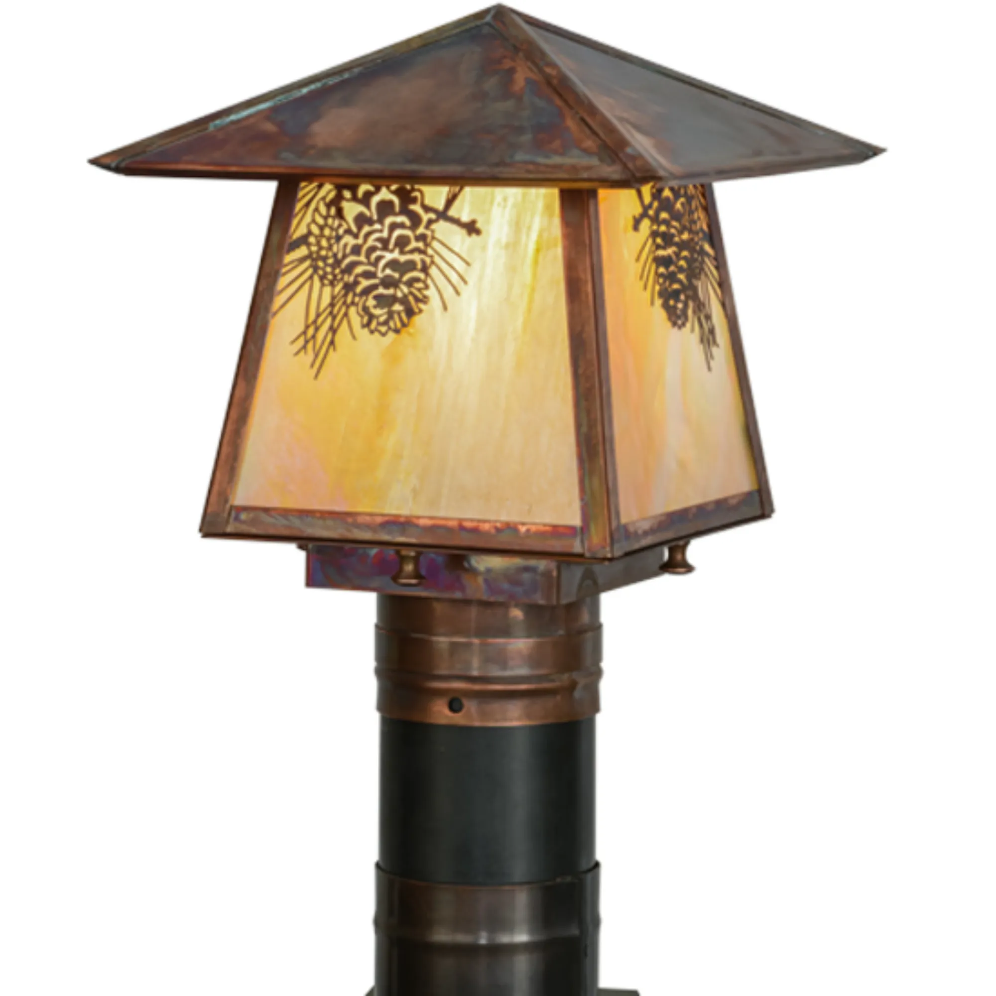 8"Sq Stillwater Winter Pine Post Mount – Vintage Copper – Wet-Rated – Meyda Lighting