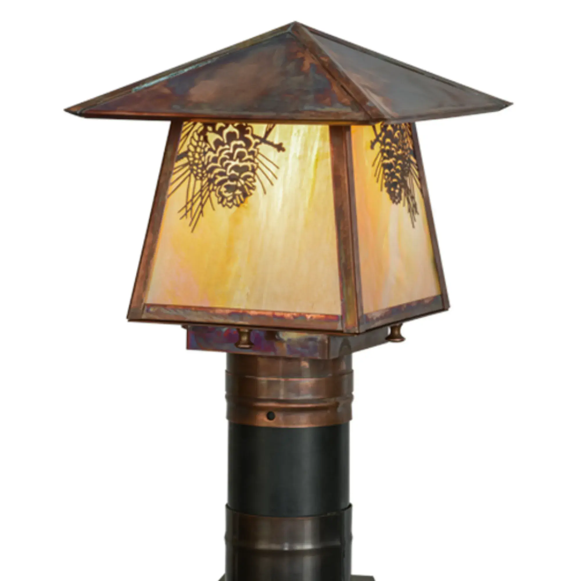 8"Sq Stillwater Winter Pine Post Mount β Vintage Copper β Wet-Rated β Meyda Lighting Meyda Lighting